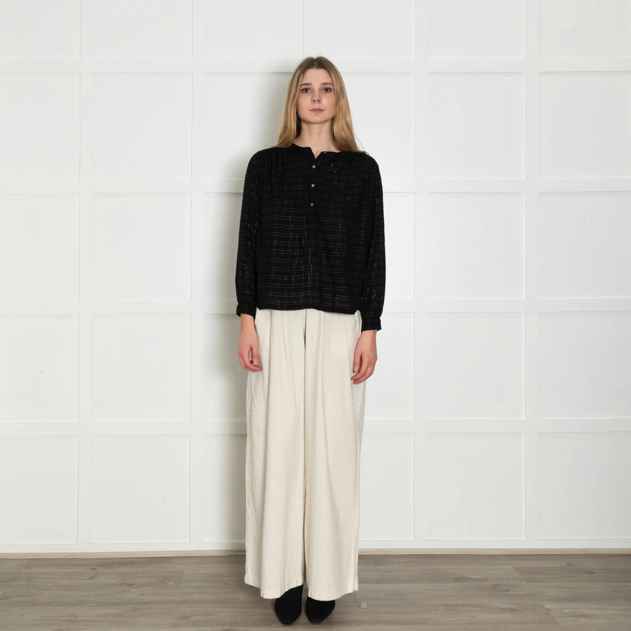 Soeur Black Gold Lurex Check Long Sleeved Top