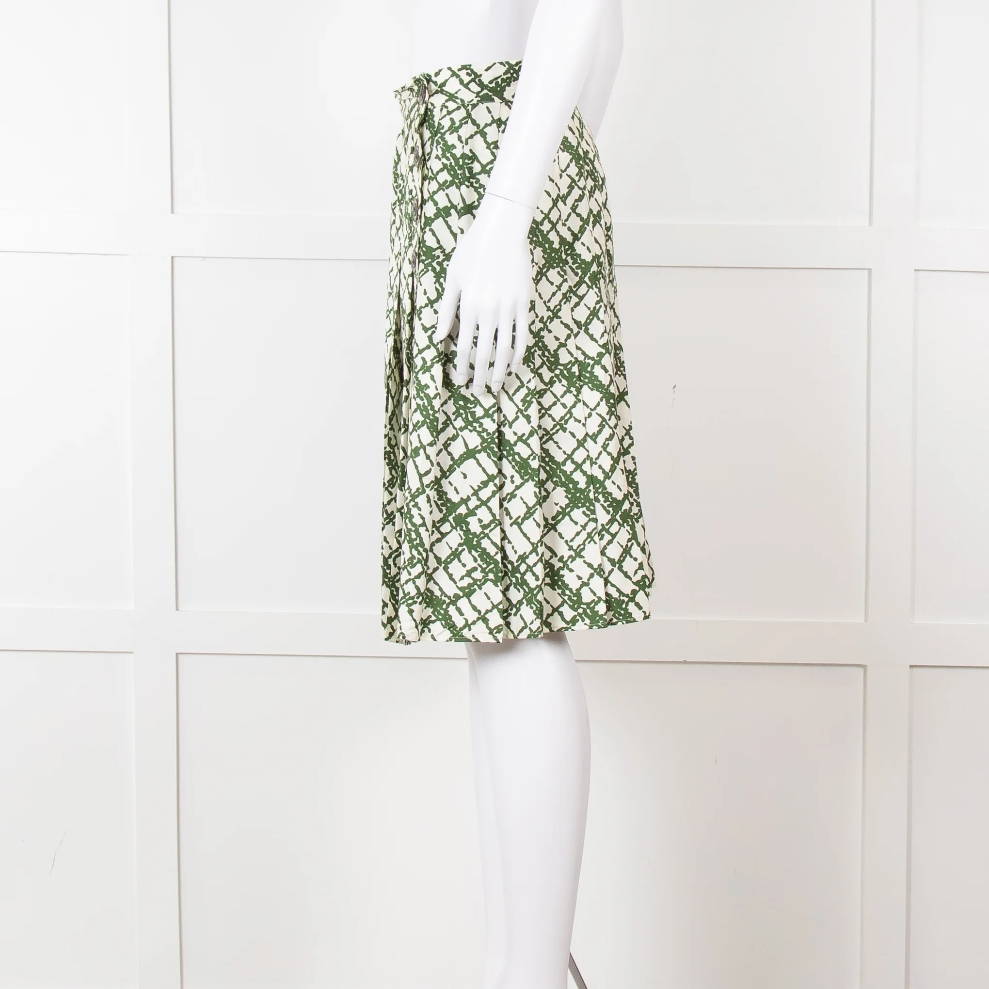 Soeur Cream Green Pleated Wrap Skirt - Image 3
