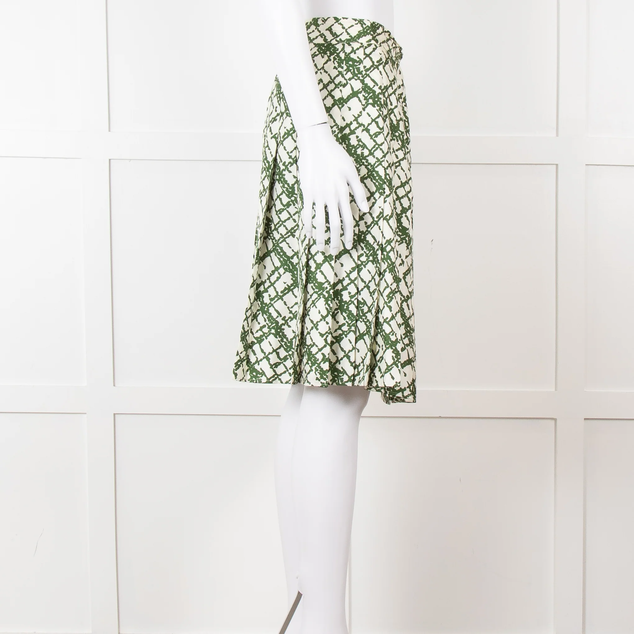 Soeur Cream Green Pleated Wrap Skirt - Image 7