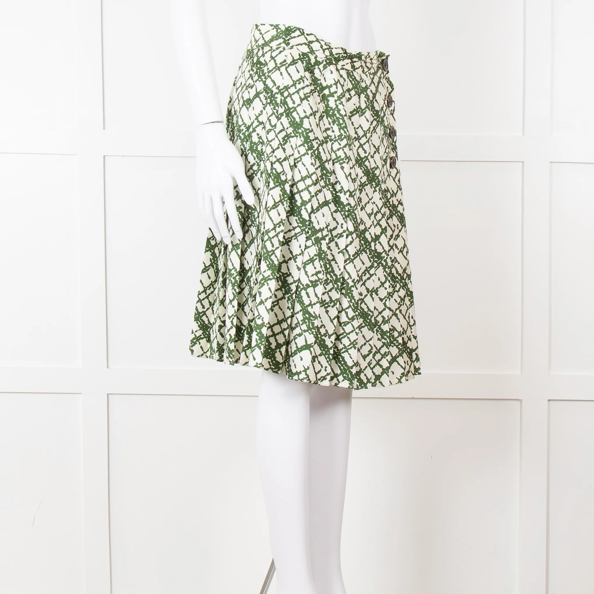 Soeur Cream Green Pleated Wrap Skirt - Image 8