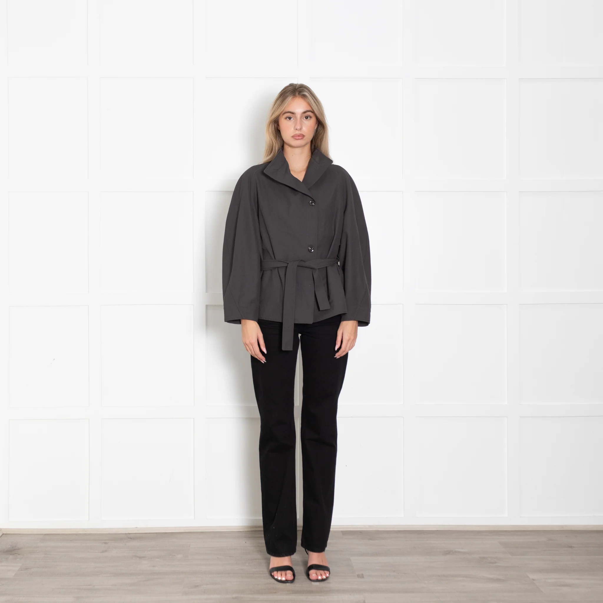 Soeur Grey Belted Drop Shoulder Jacket