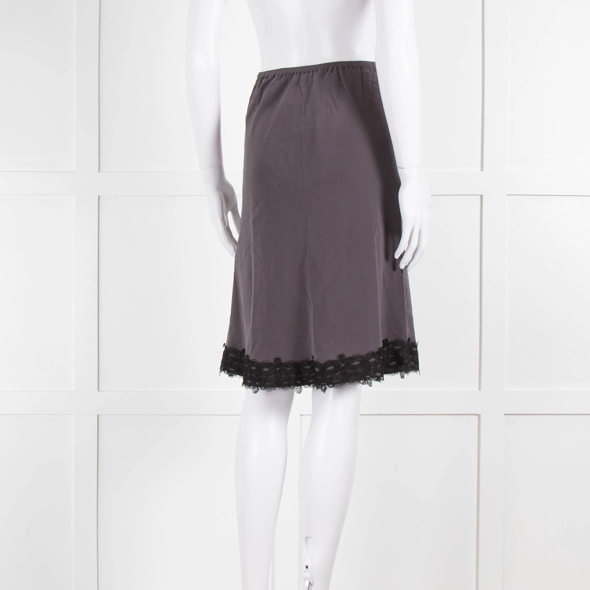 Soeur Grey Brown Lace Detail Silk Skirt - Image 4