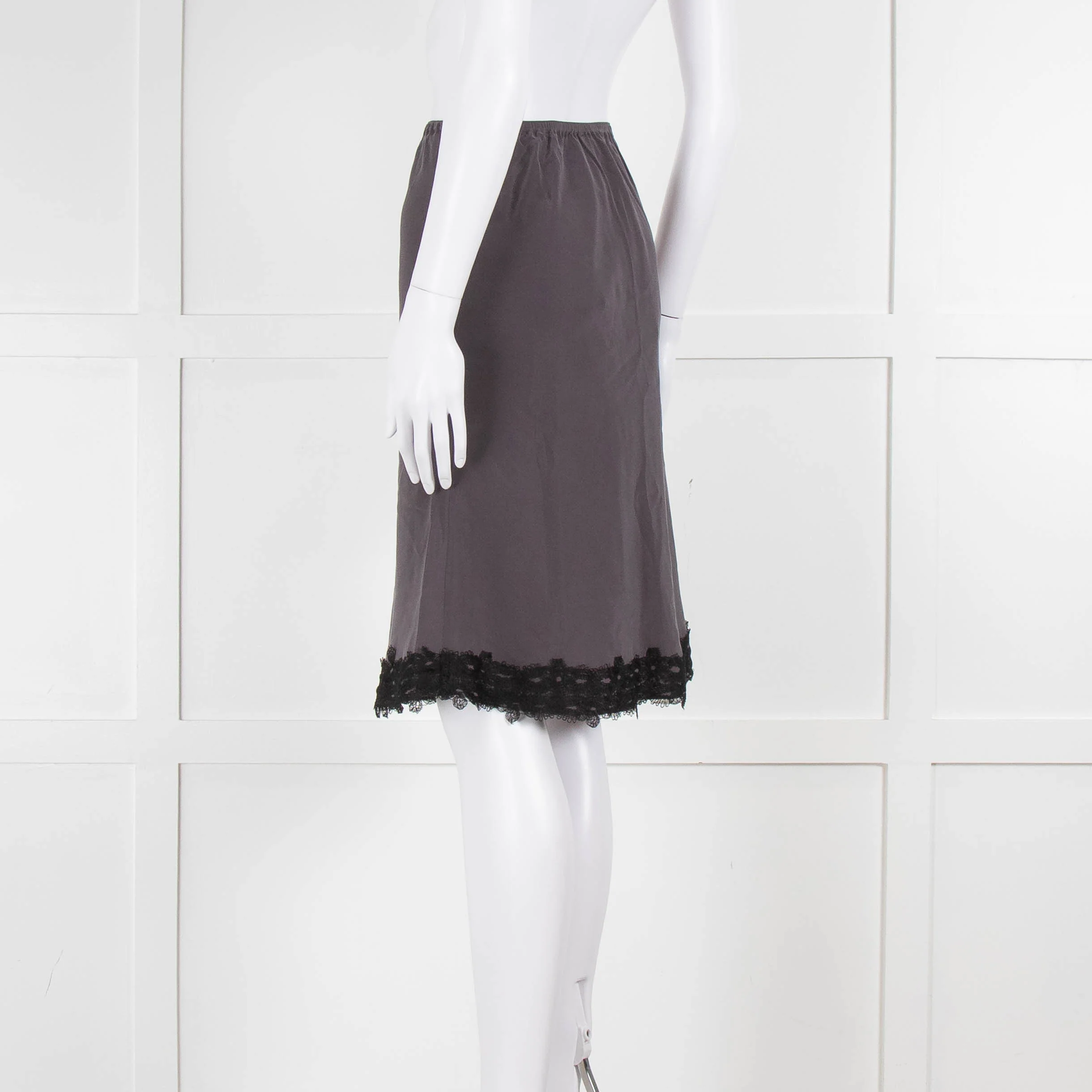 Soeur Grey Brown Lace Detail Silk Skirt - Image 6