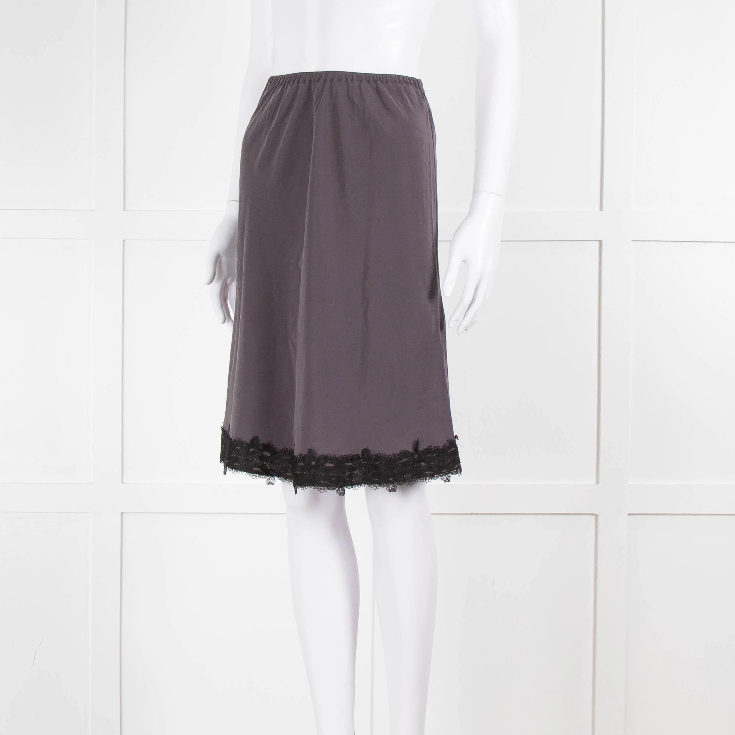 Soeur Grey Brown Lace Detail Silk Skirt - Image 8