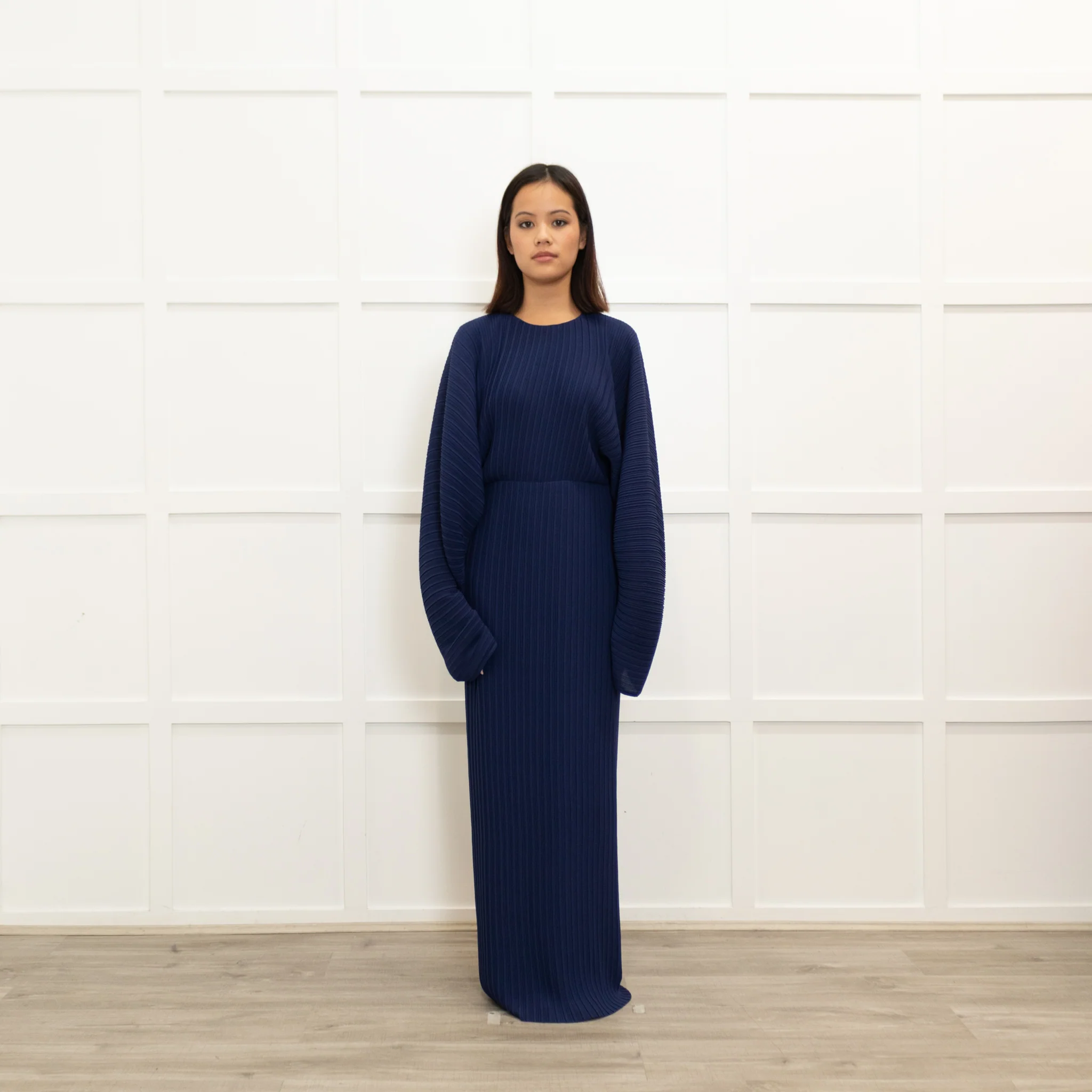 Solace London Blue Pleated Long Sleeve Dress
