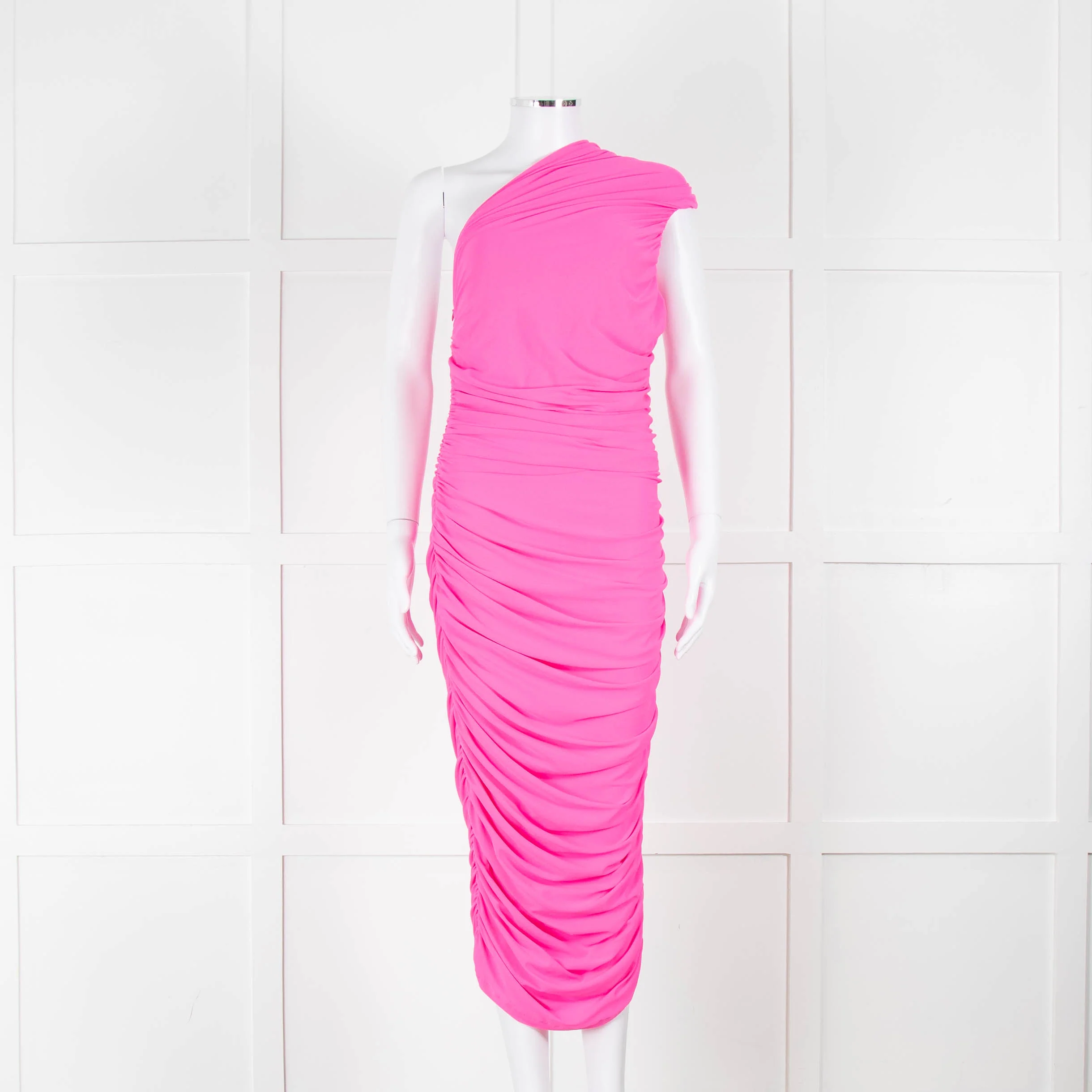 Solace London Neon Pink Stretch One Shoulder Dress