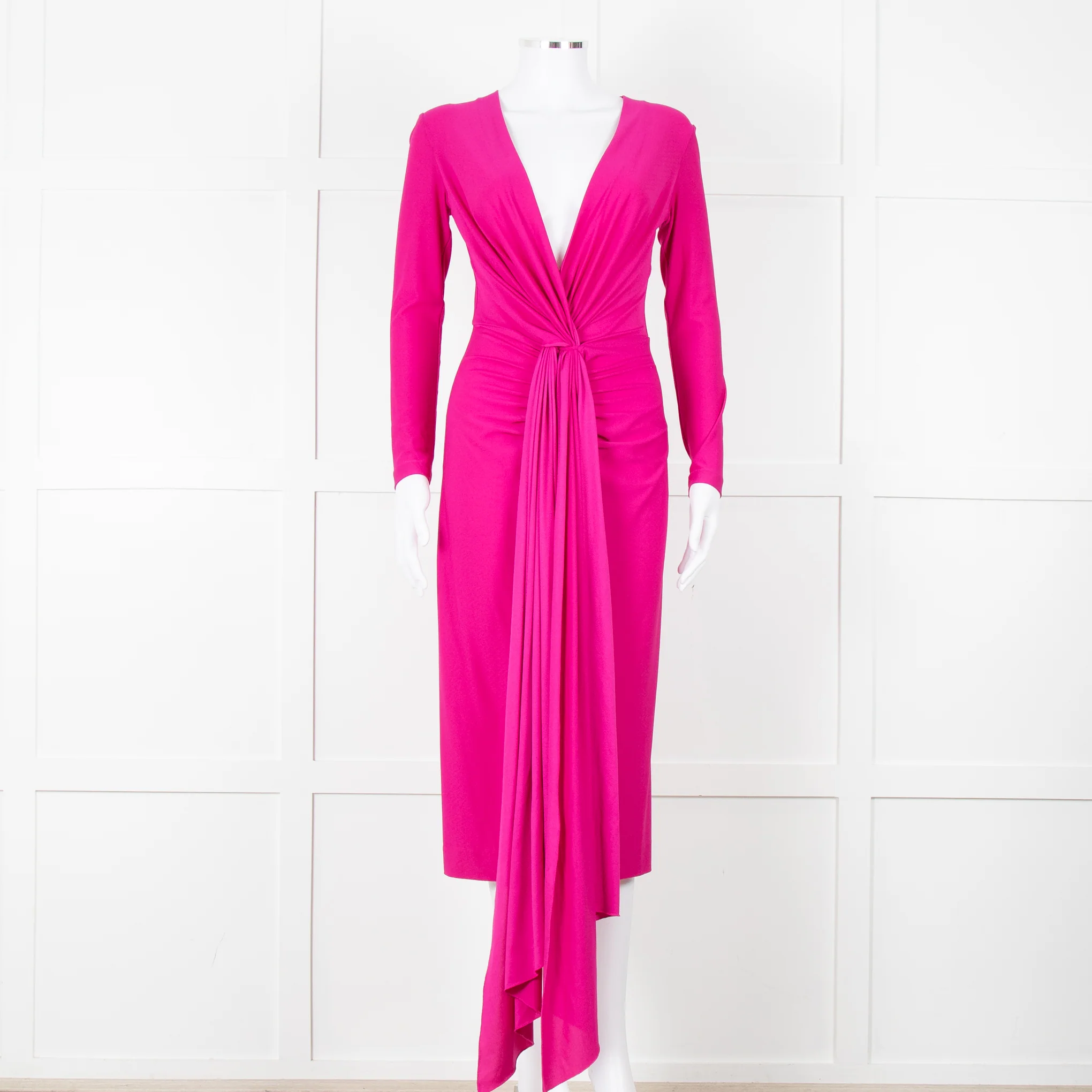 Solace London Purple Long Sleeve Plunge Neck Dress with Tie