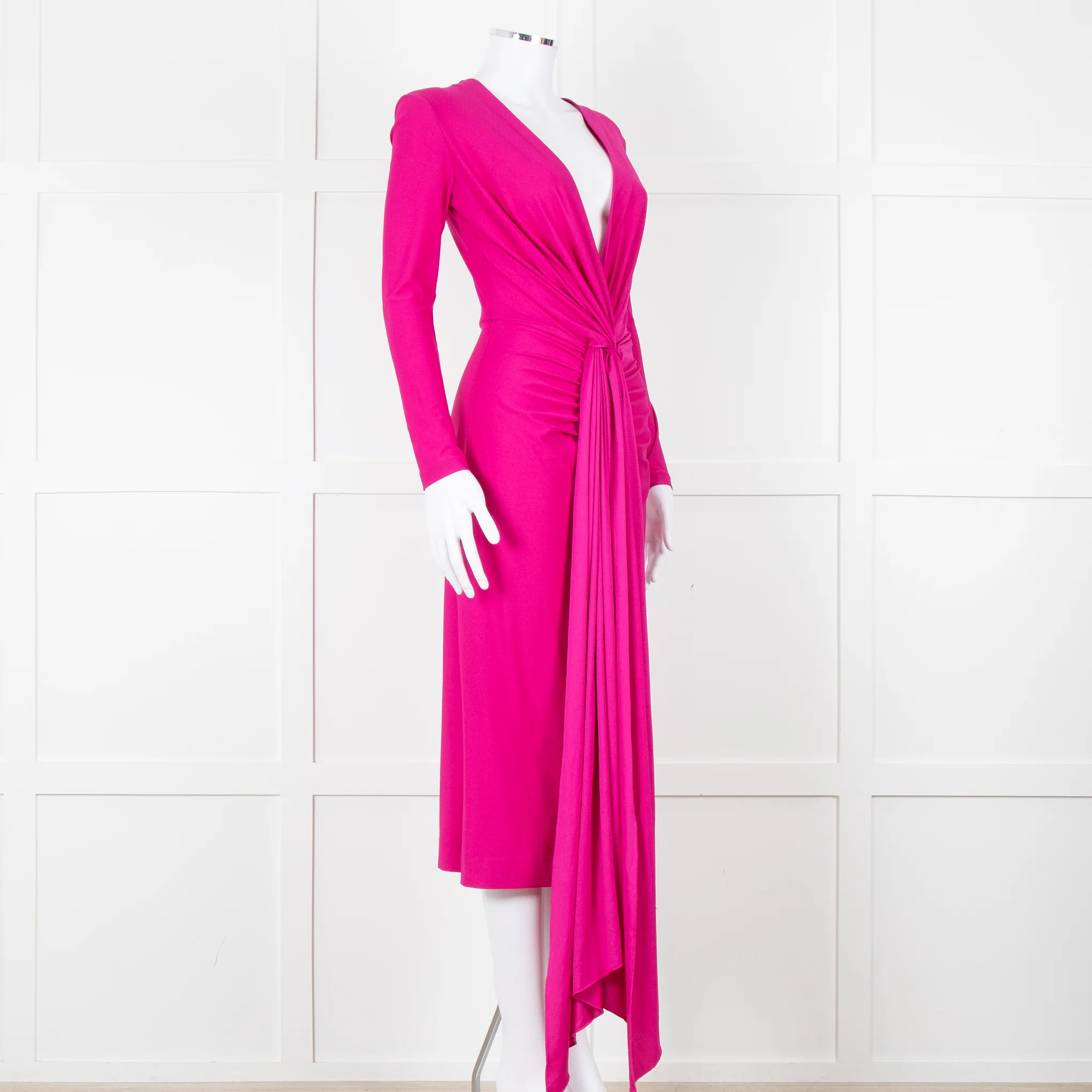 Solace London Purple Long Sleeve Plunge Neck Dress with Tie - Image 2
