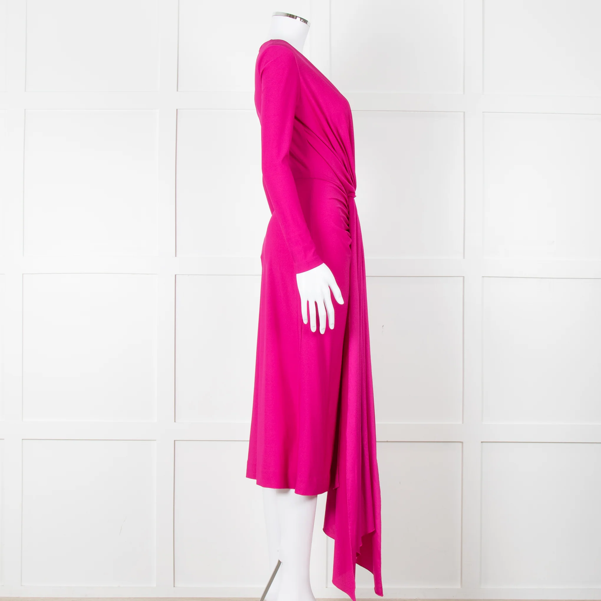 Solace London Purple Long Sleeve Plunge Neck Dress with Tie - Image 3