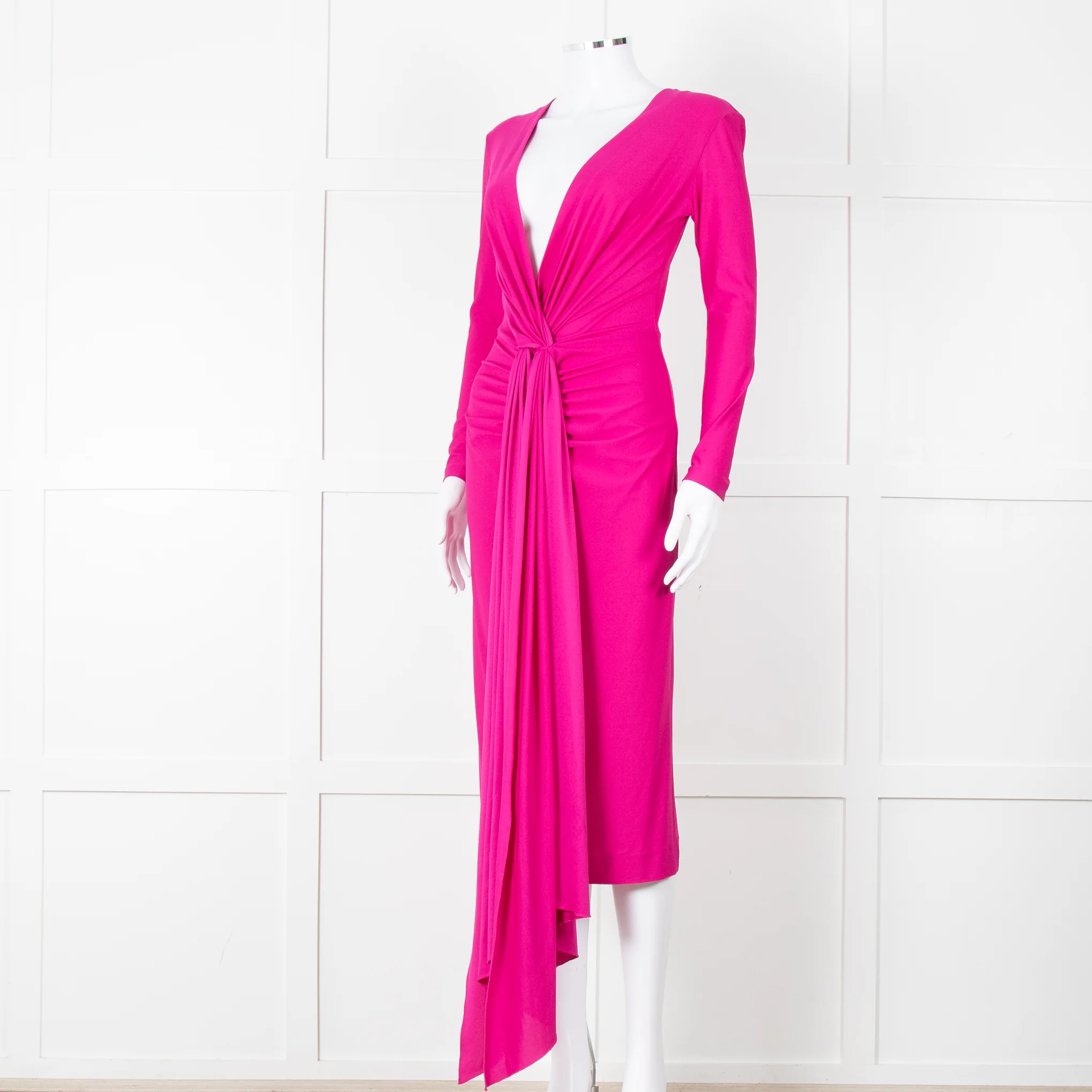 Solace London Purple Long Sleeve Plunge Neck Dress with Tie - Image 8