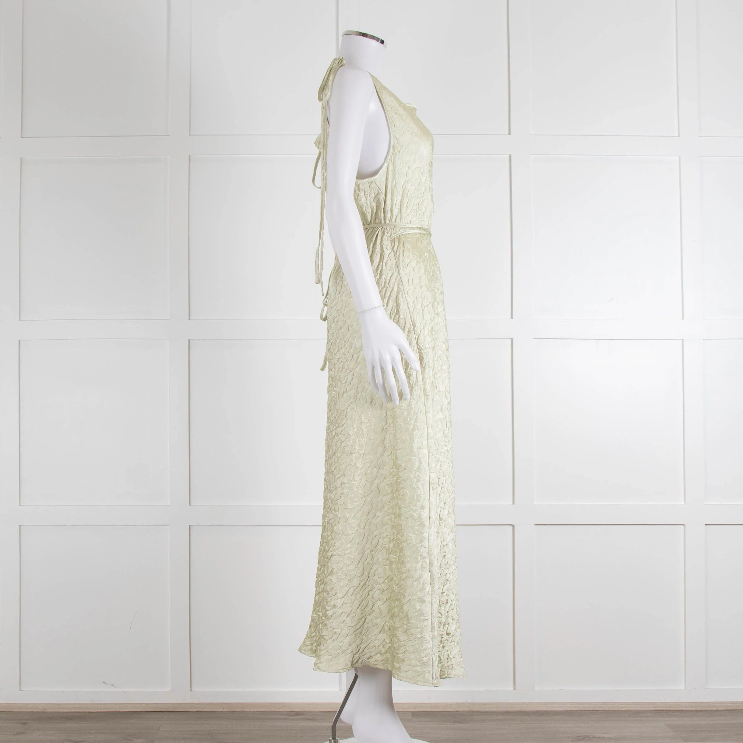 Song For The Mute Lime Green Textured Sleeveless Wrap Dress - Image 3