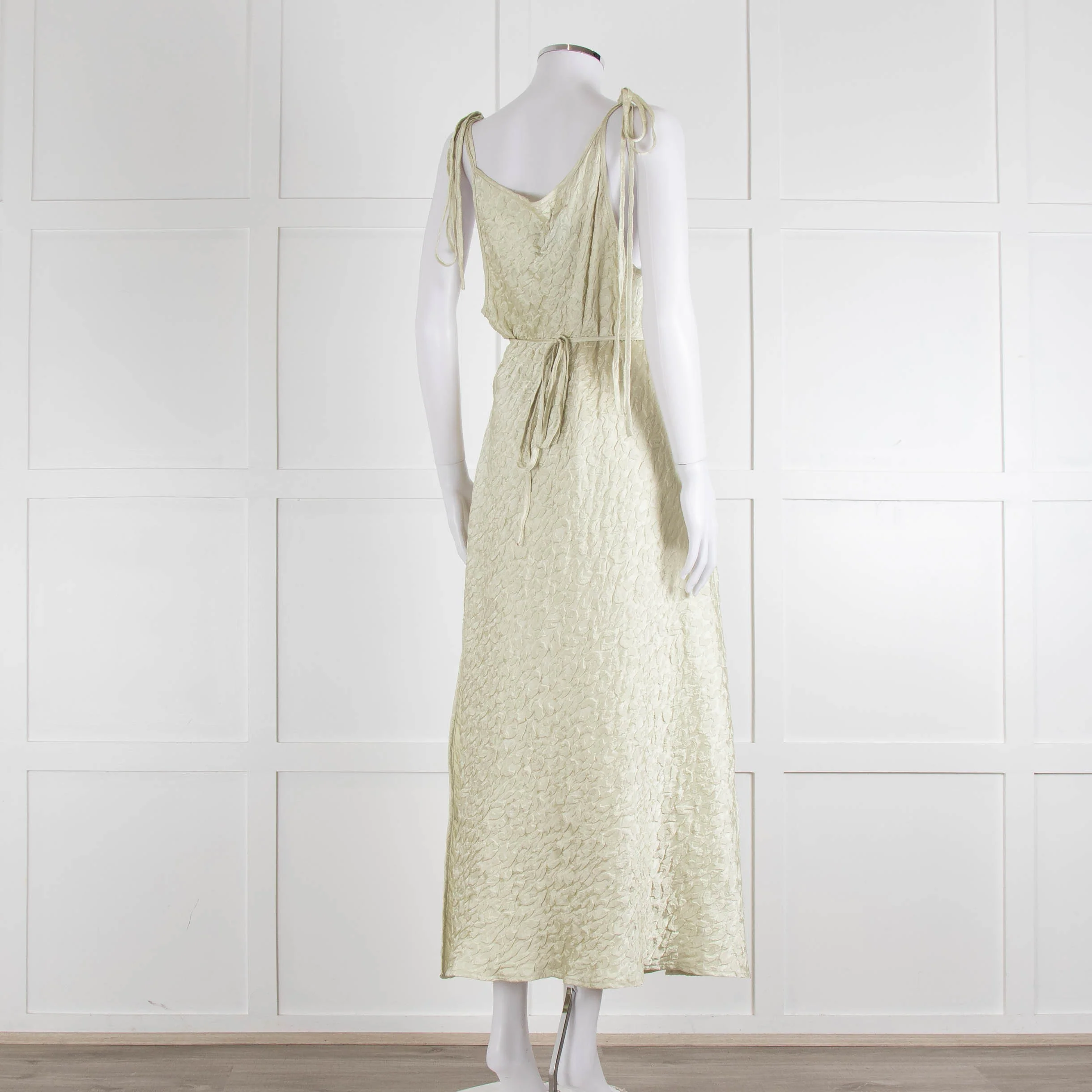 Song For The Mute Lime Green Textured Sleeveless Wrap Dress - Image 4