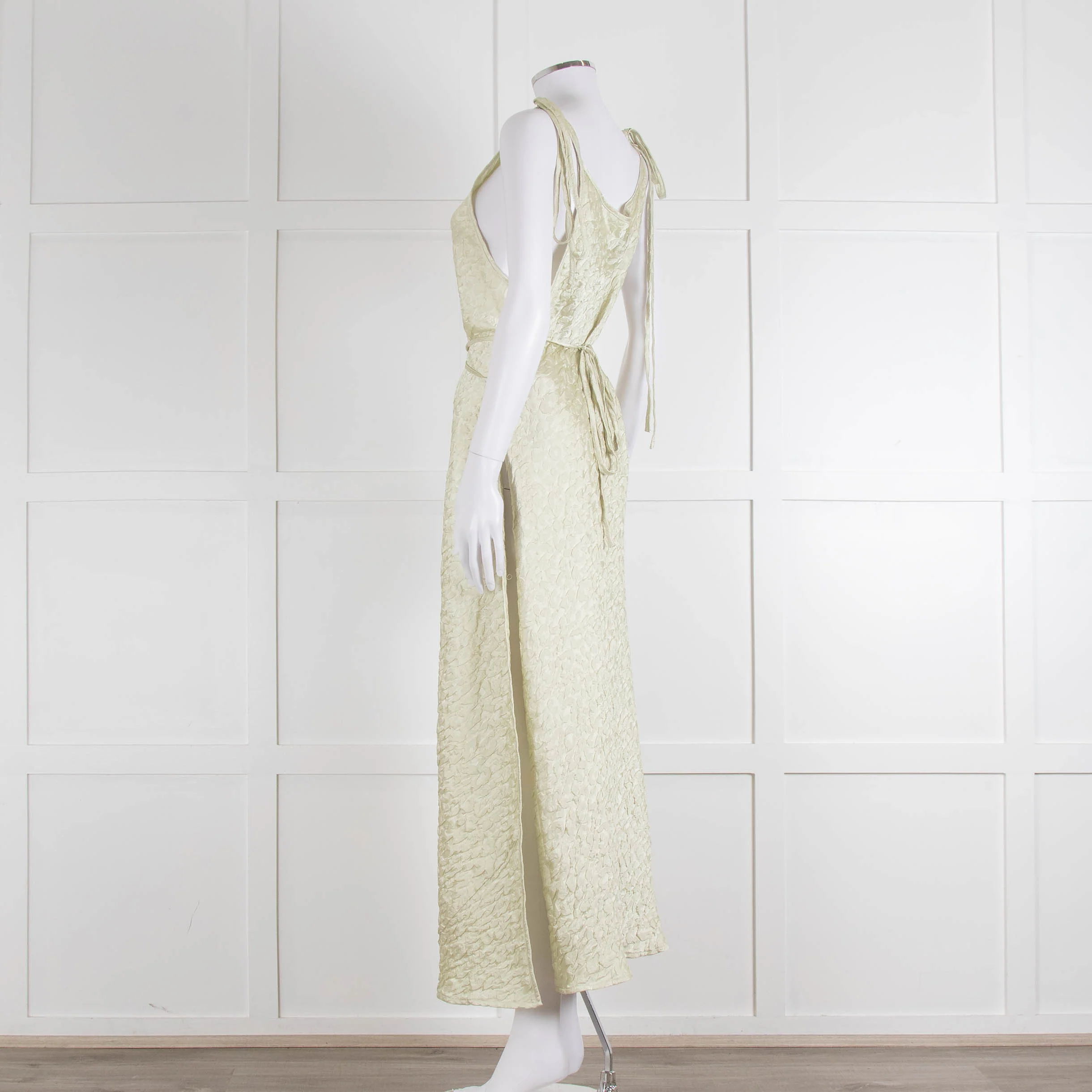 Song For The Mute Lime Green Textured Sleeveless Wrap Dress - Image 6