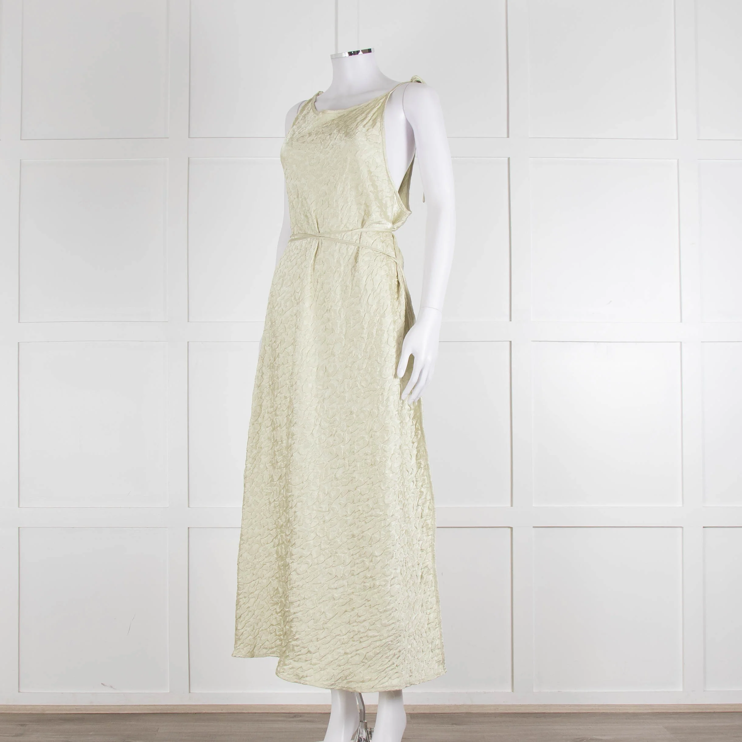 Song For The Mute Lime Green Textured Sleeveless Wrap Dress - Image 8