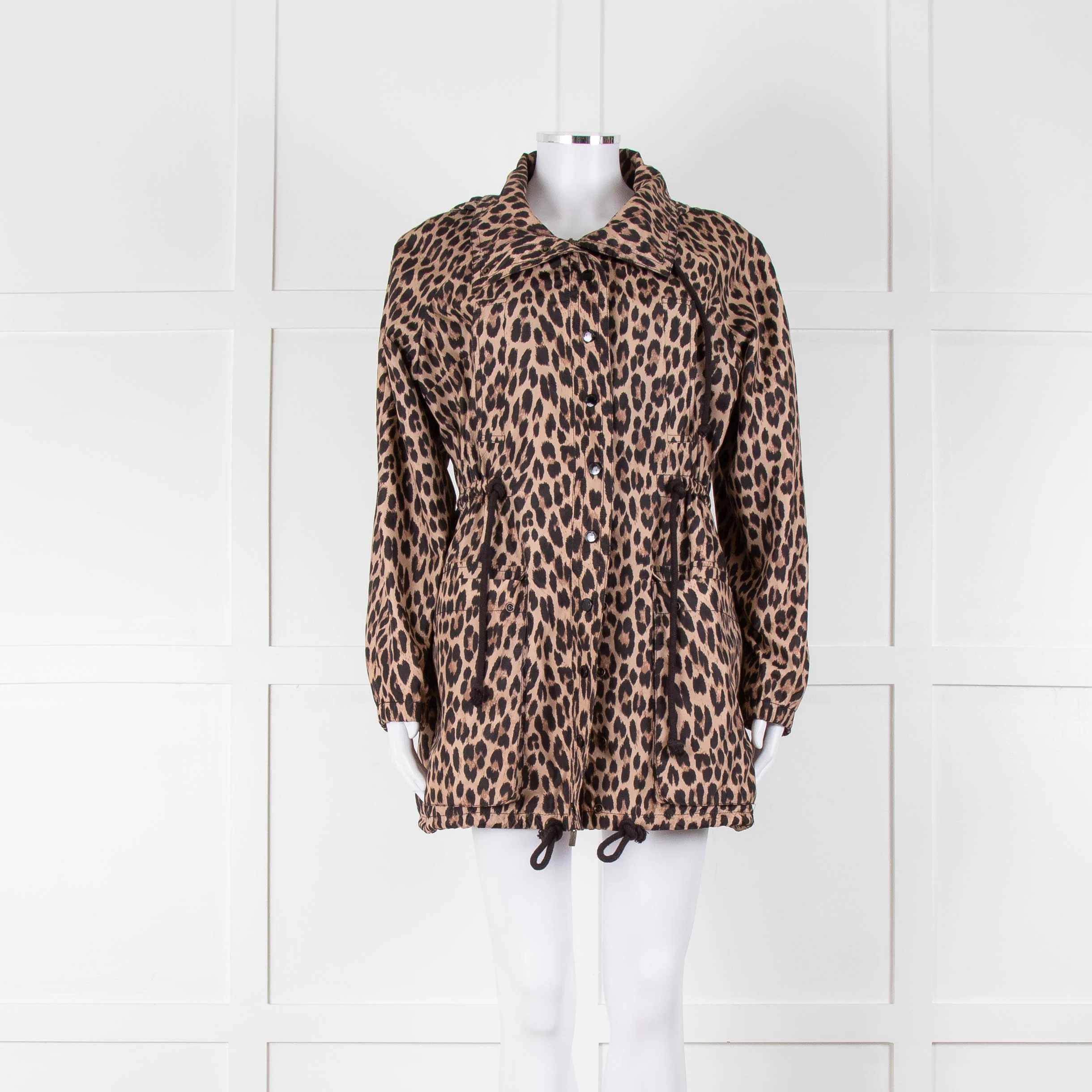 Sonia Rykiel Beige Black Leopard Print Hooded Jacket