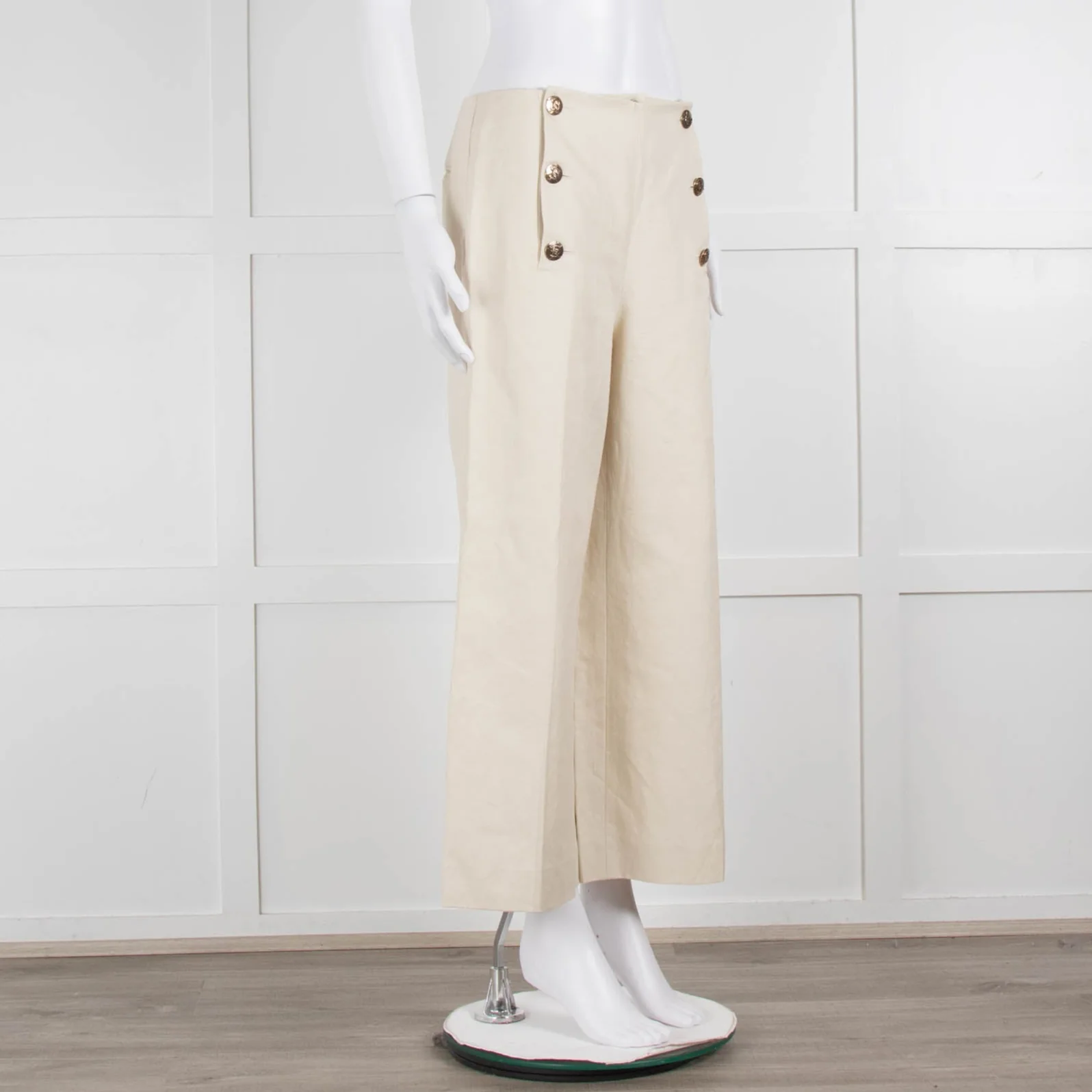 Sonia Rykiel Cream Wide Leg Trousers With Gold Buttons - Image 2