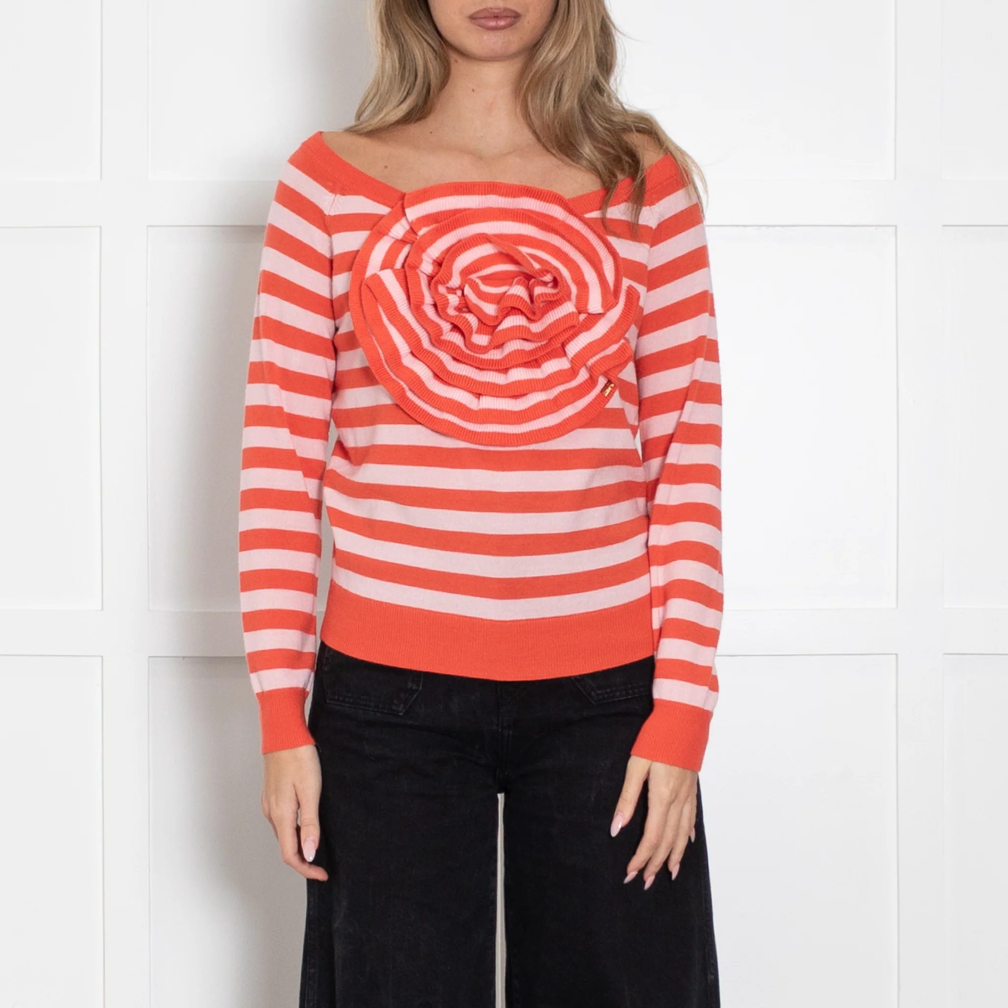 Sonia Rykiel Flower 3D Pink And Coral Stripe Jumper - Image 2