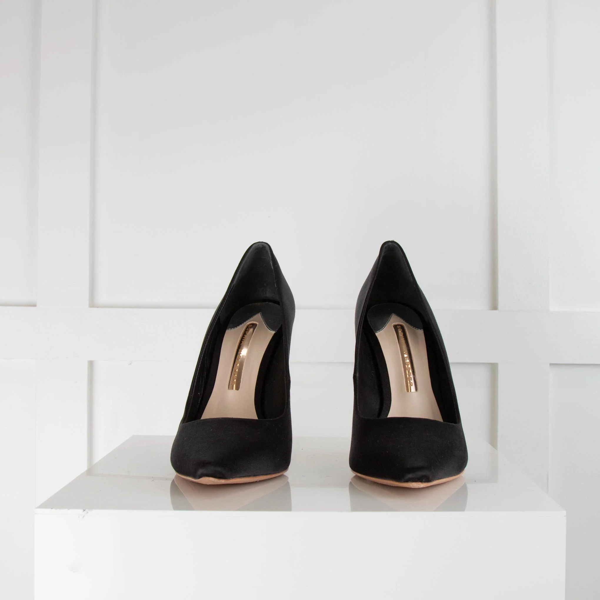Sophia Webster Black Satin Pointed Toe Heels with Sparkle Heels - Image 2