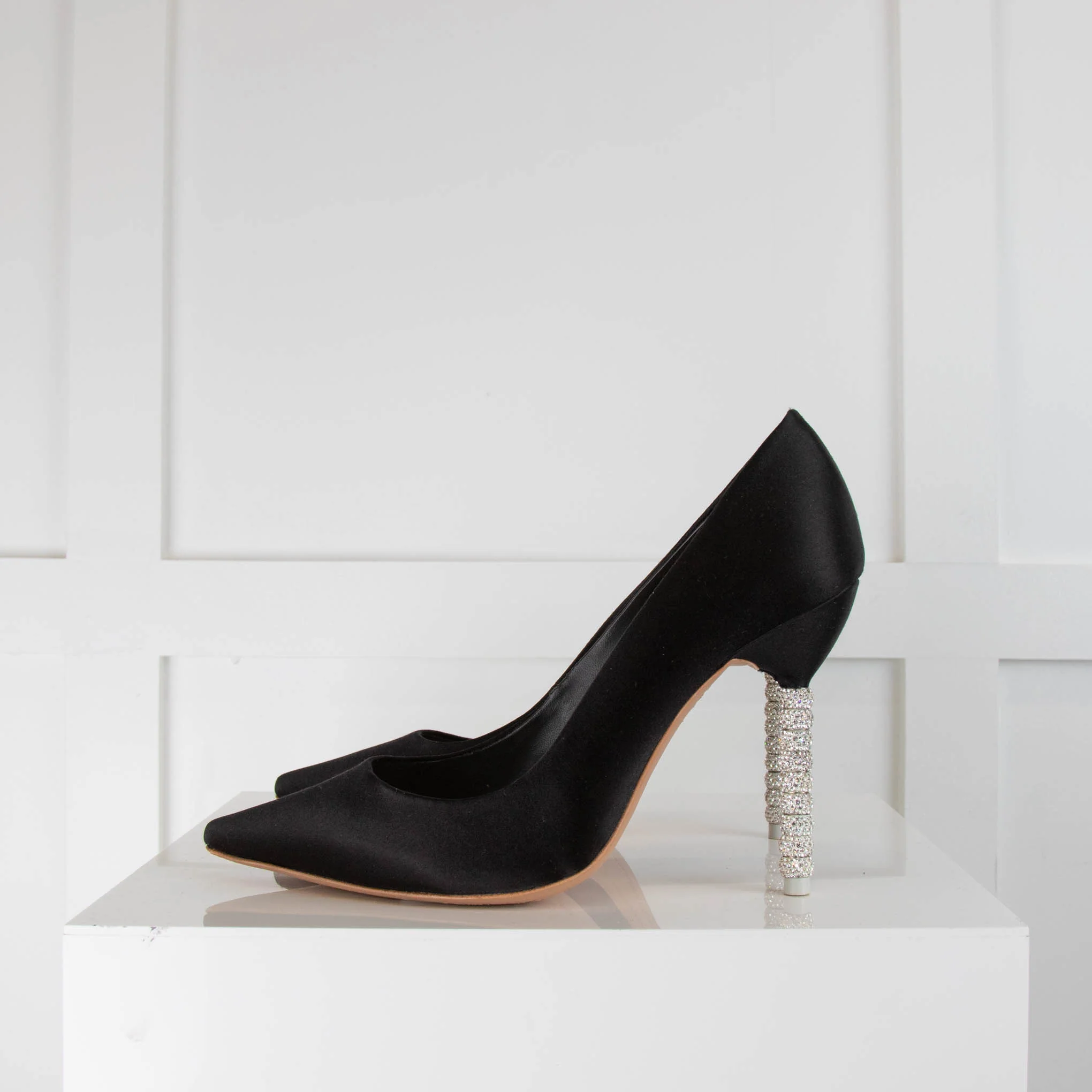 Sophia Webster Black Satin Pointed Toe Heels with Sparkle Heels - Image 3