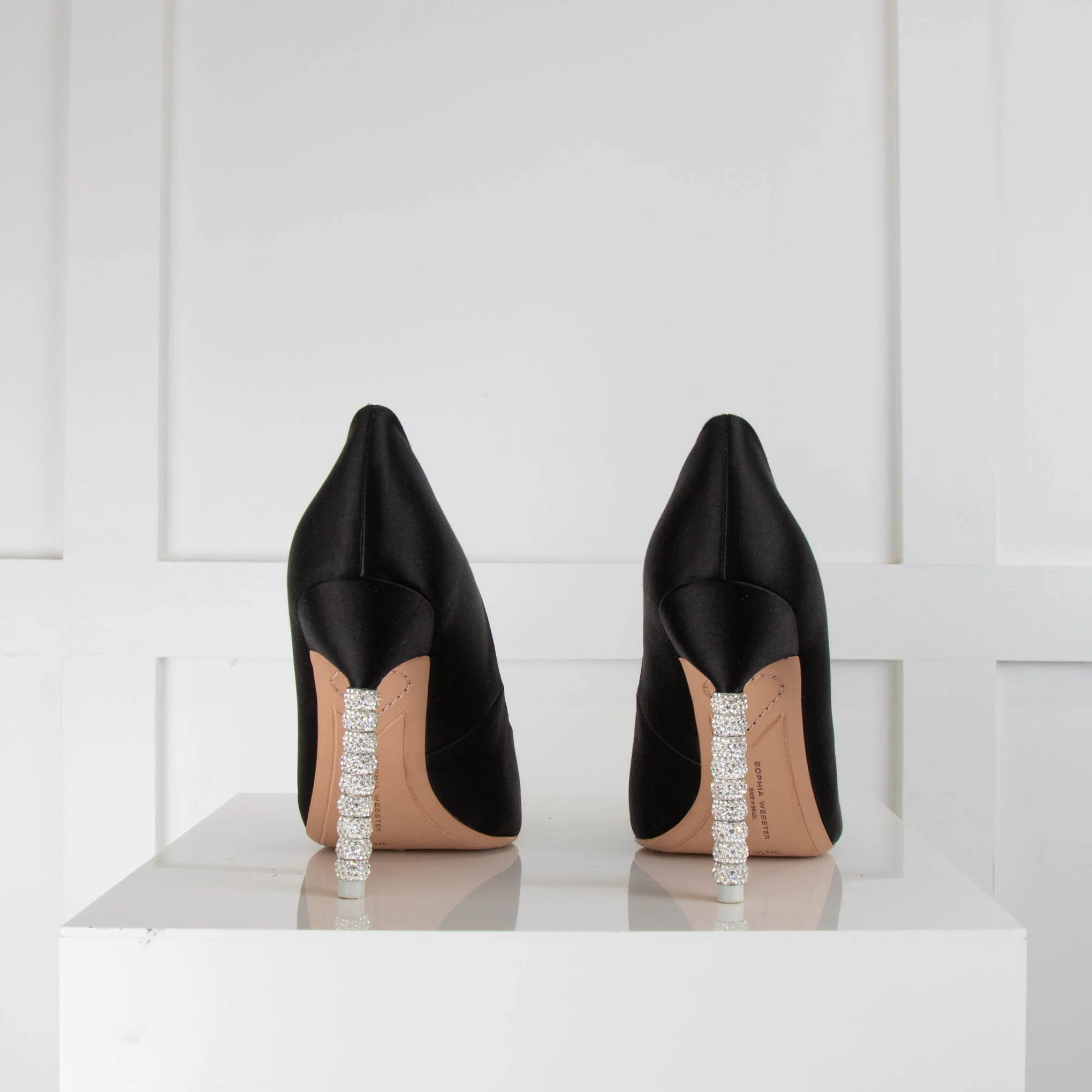 Sophia Webster Black Satin Pointed Toe Heels with Sparkle Heels - Image 4