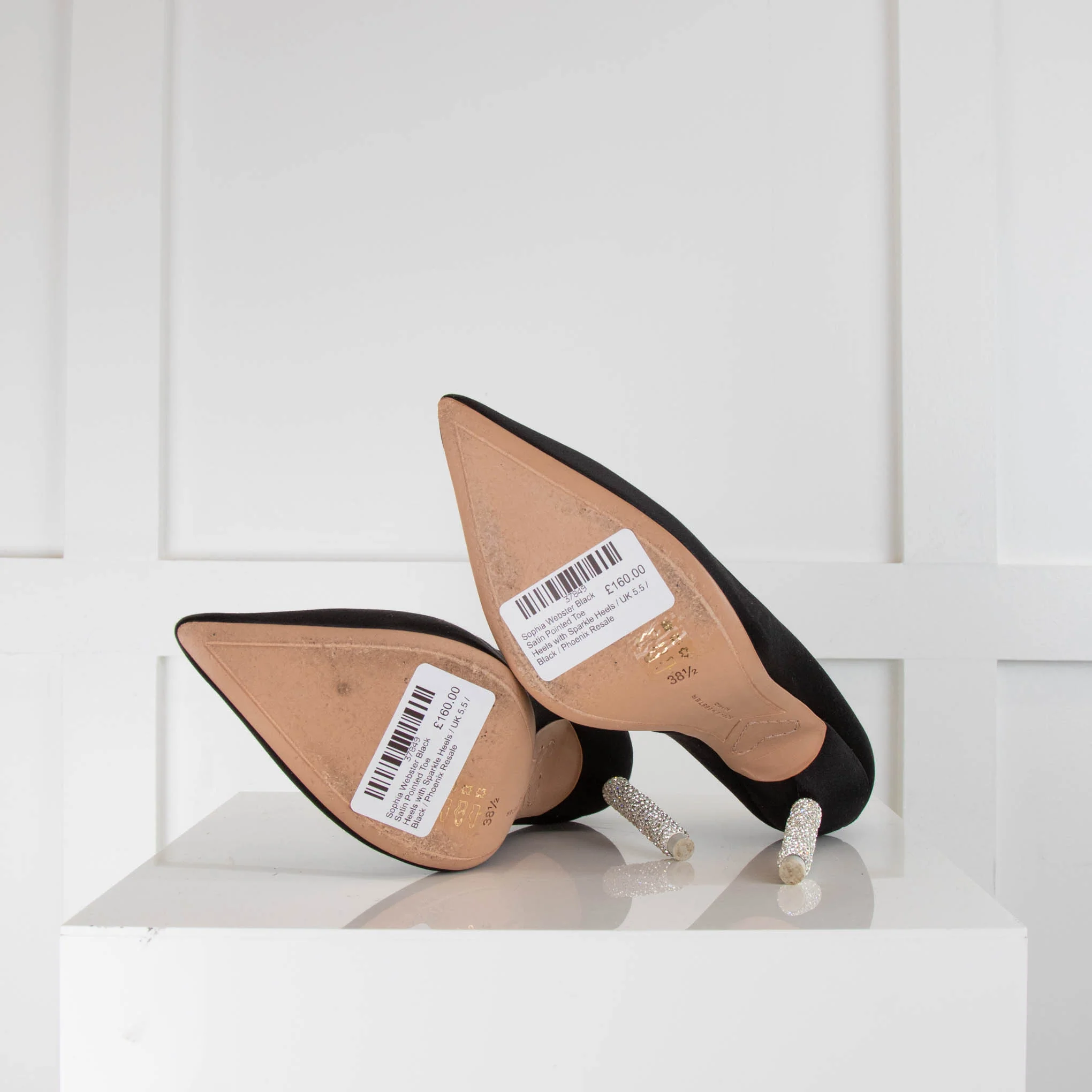 Sophia Webster Black Satin Pointed Toe Heels with Sparkle Heels - Image 5