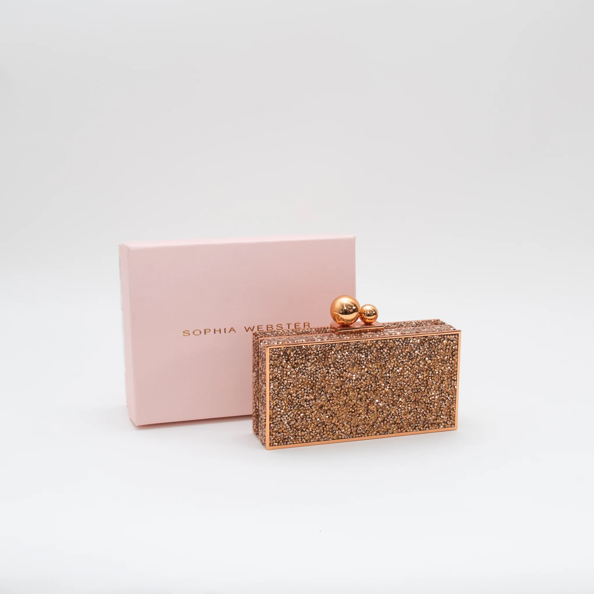 Sophia Webster Rose Gold Clara Crystal Box Clutch