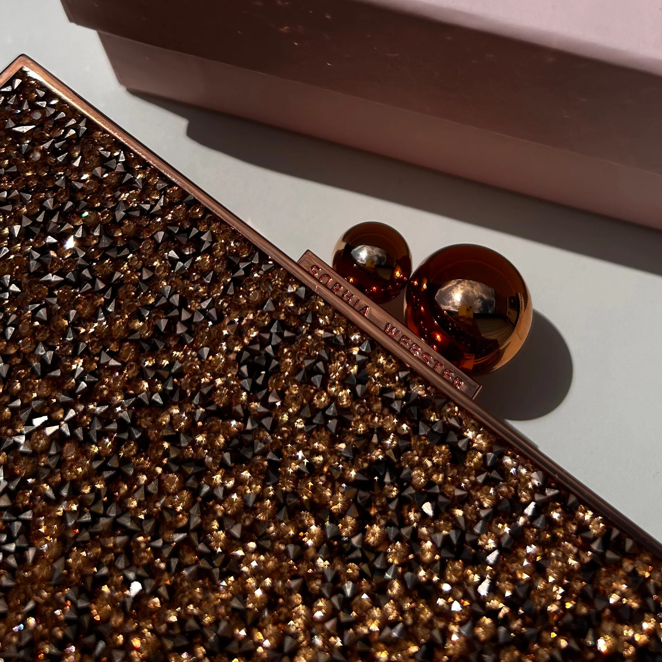 Sophia Webster Rose Gold Clara Crystal Box Clutch - Image 6