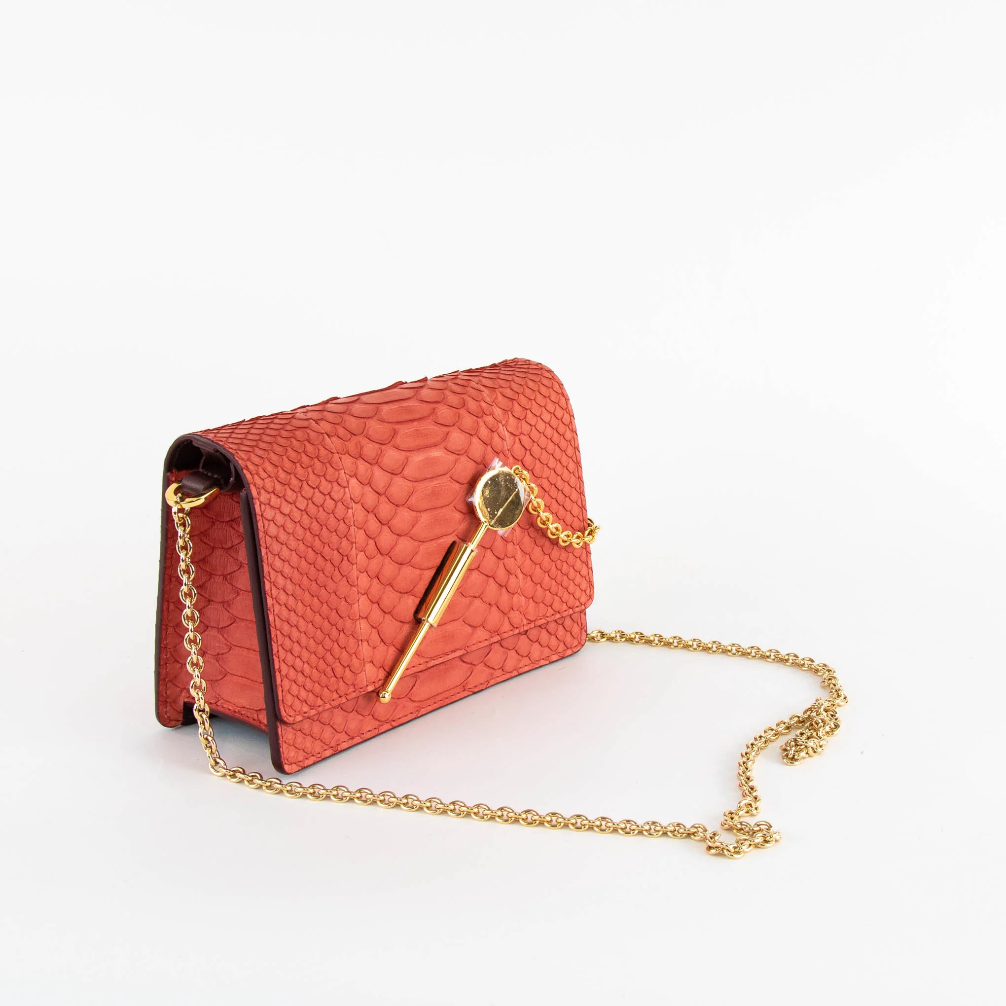 Sophie Hulme Coral Orange Snake Skin Cocktail Stirrer Bag - Image 2