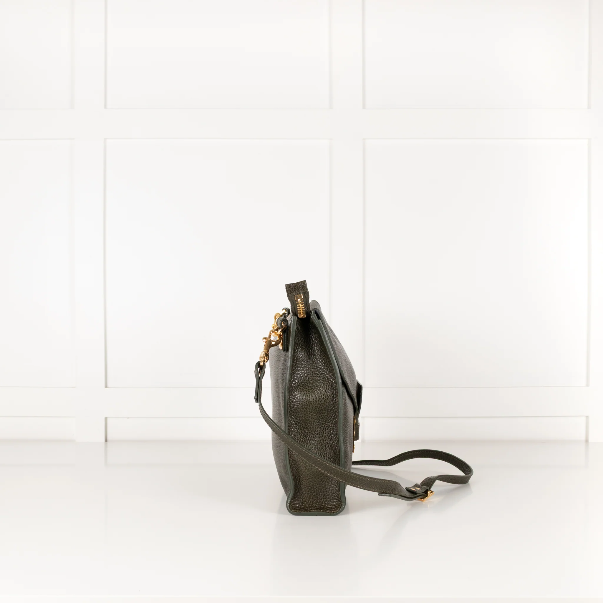 Sophie Hulme Khaki Green Leather Envelope Bag - Image 3