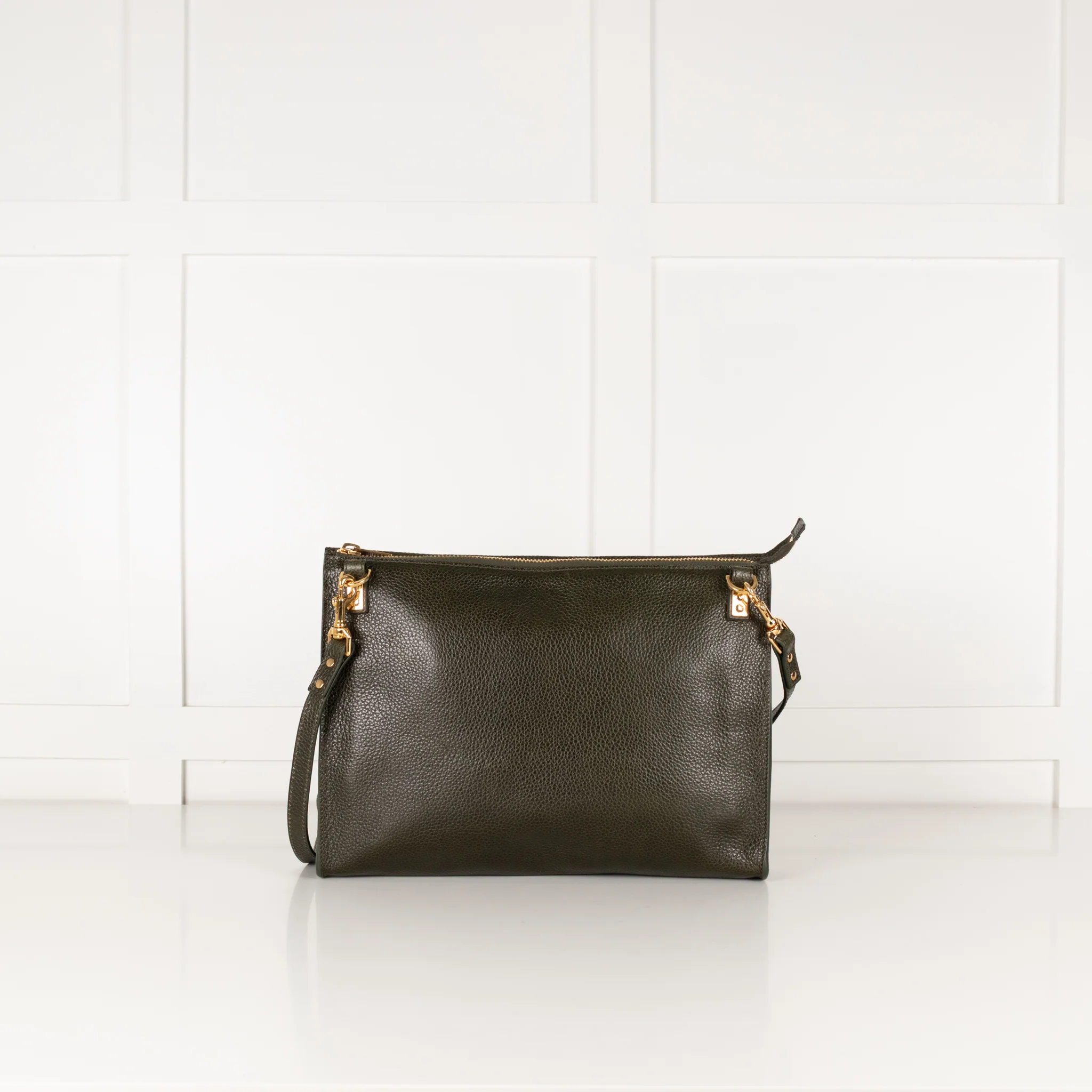 Sophie Hulme Khaki Green Leather Envelope Bag - Image 4