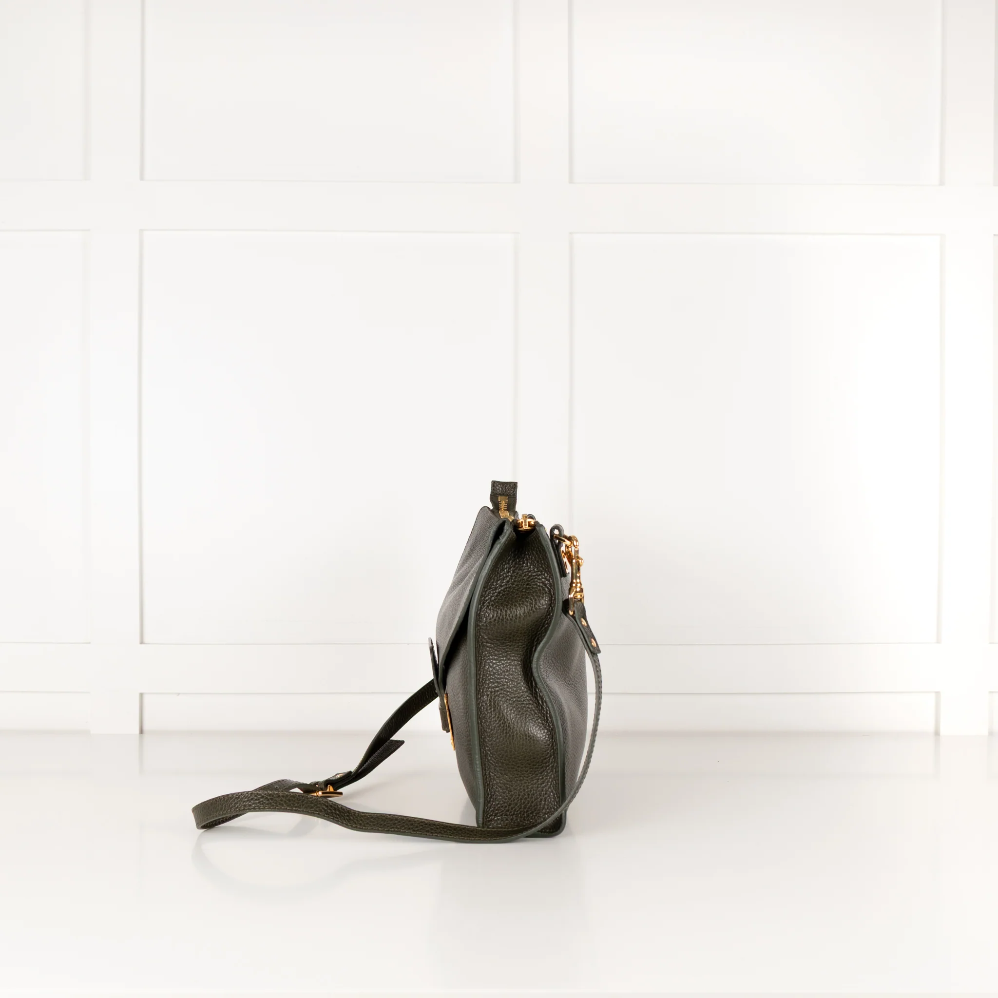 Sophie Hulme Khaki Green Leather Envelope Bag - Image 5