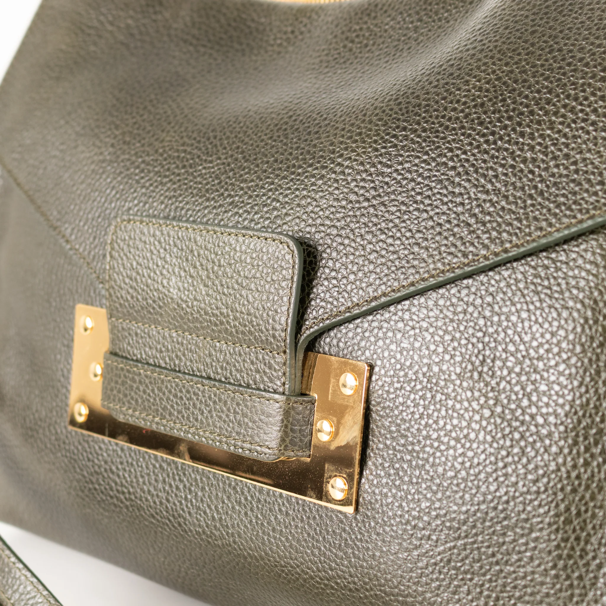 Sophie Hulme Khaki Green Leather Envelope Bag - Image 7