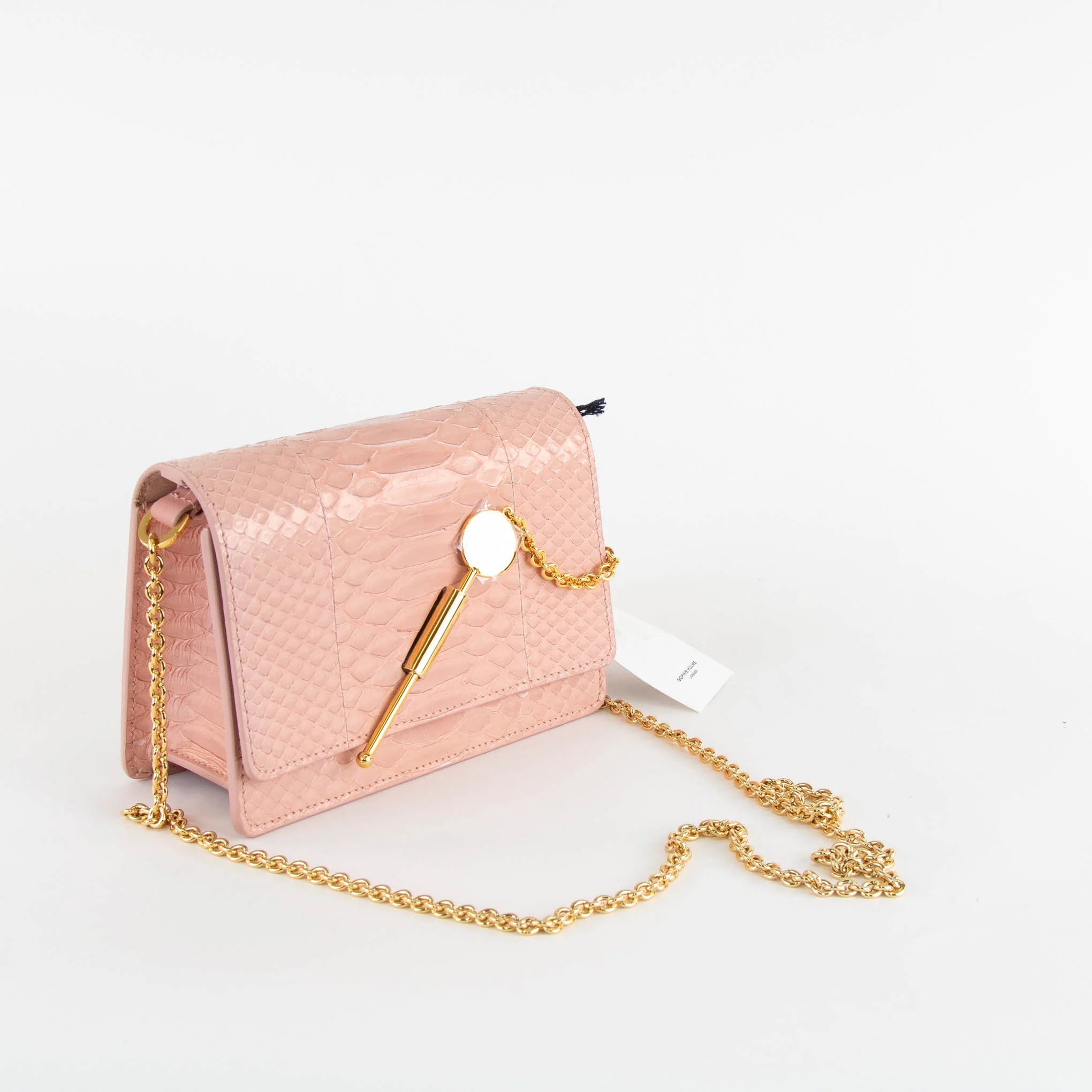 Sophie Hulme Pale Pink Snake Skin Cocktail Stirrer Bag - Image 2