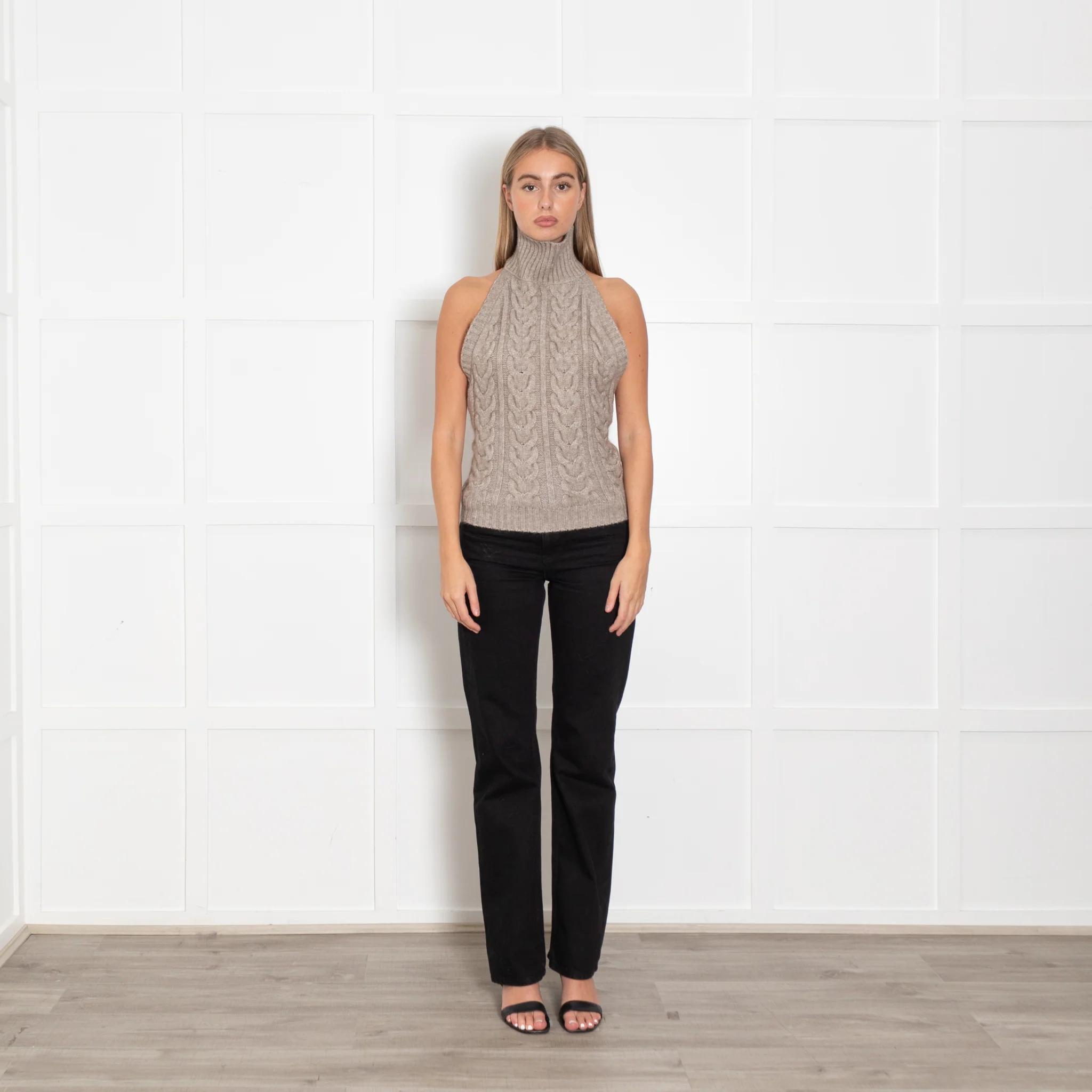 Source Unknown Beige Halterneck Cashmere Top