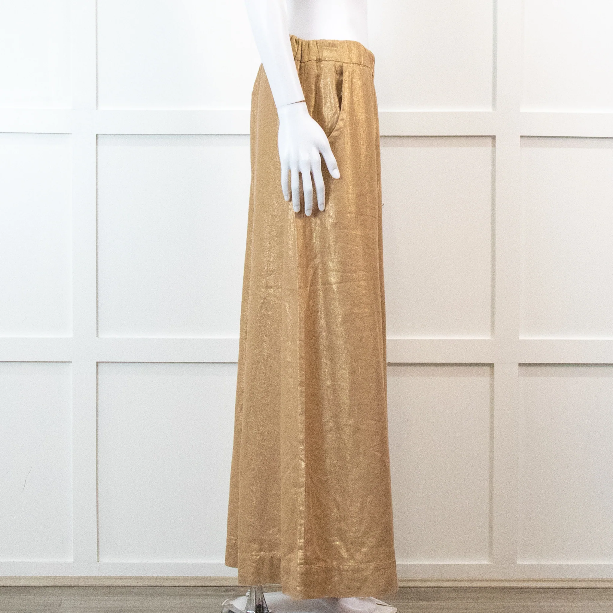 Souvenir Beige Linen Trousers with Gold Shimmer - Image 3