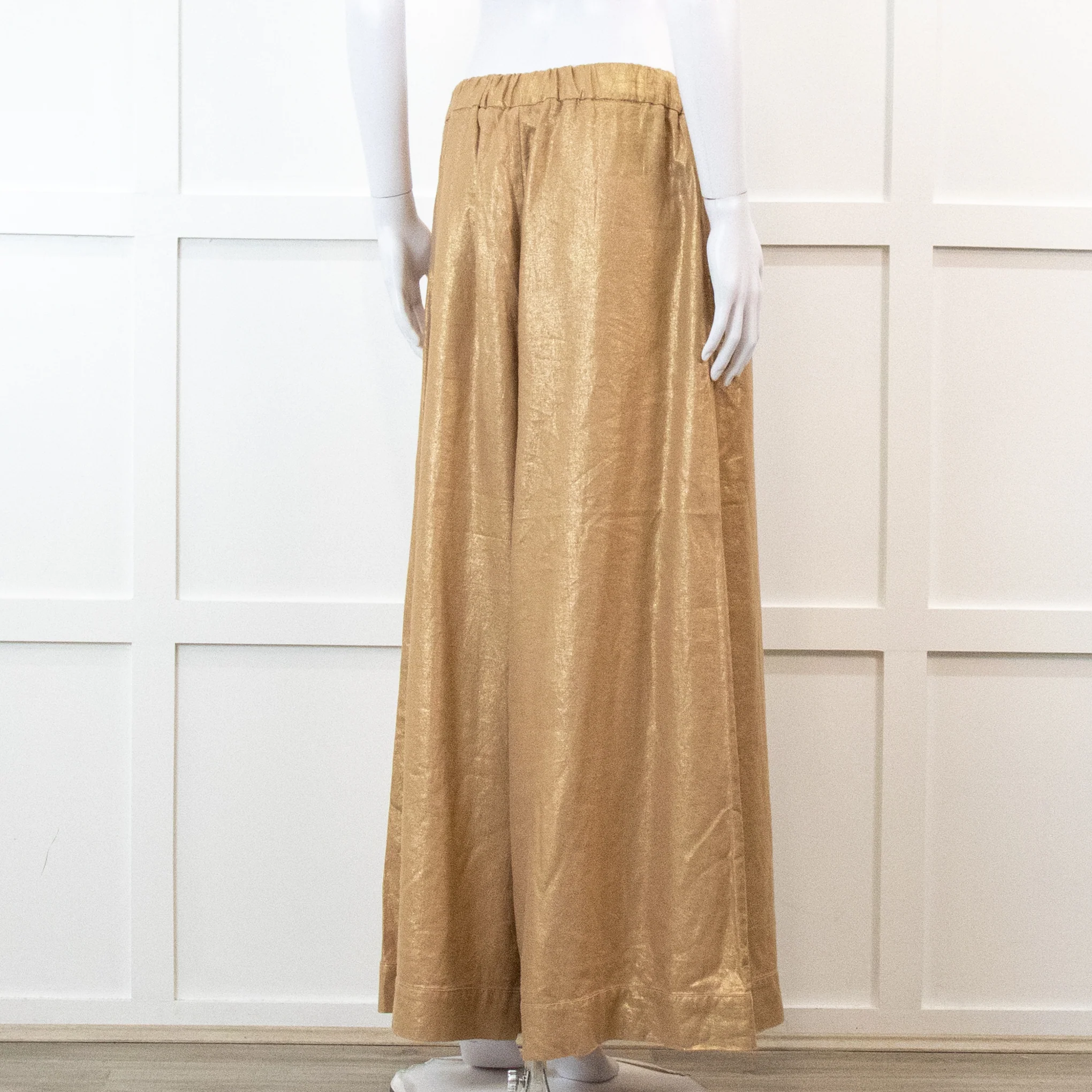 Souvenir Beige Linen Trousers with Gold Shimmer - Image 4