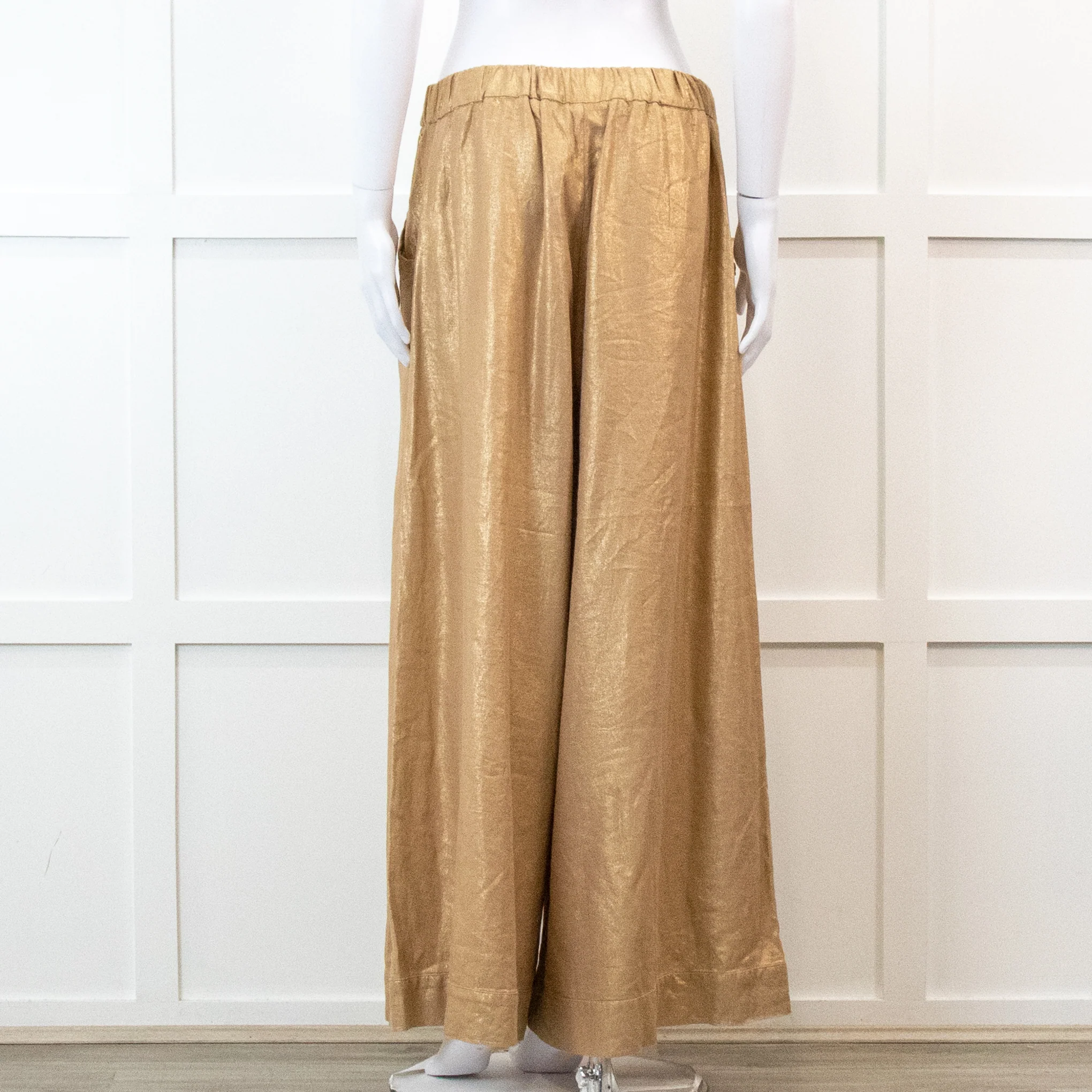 Souvenir Beige Linen Trousers with Gold Shimmer - Image 5