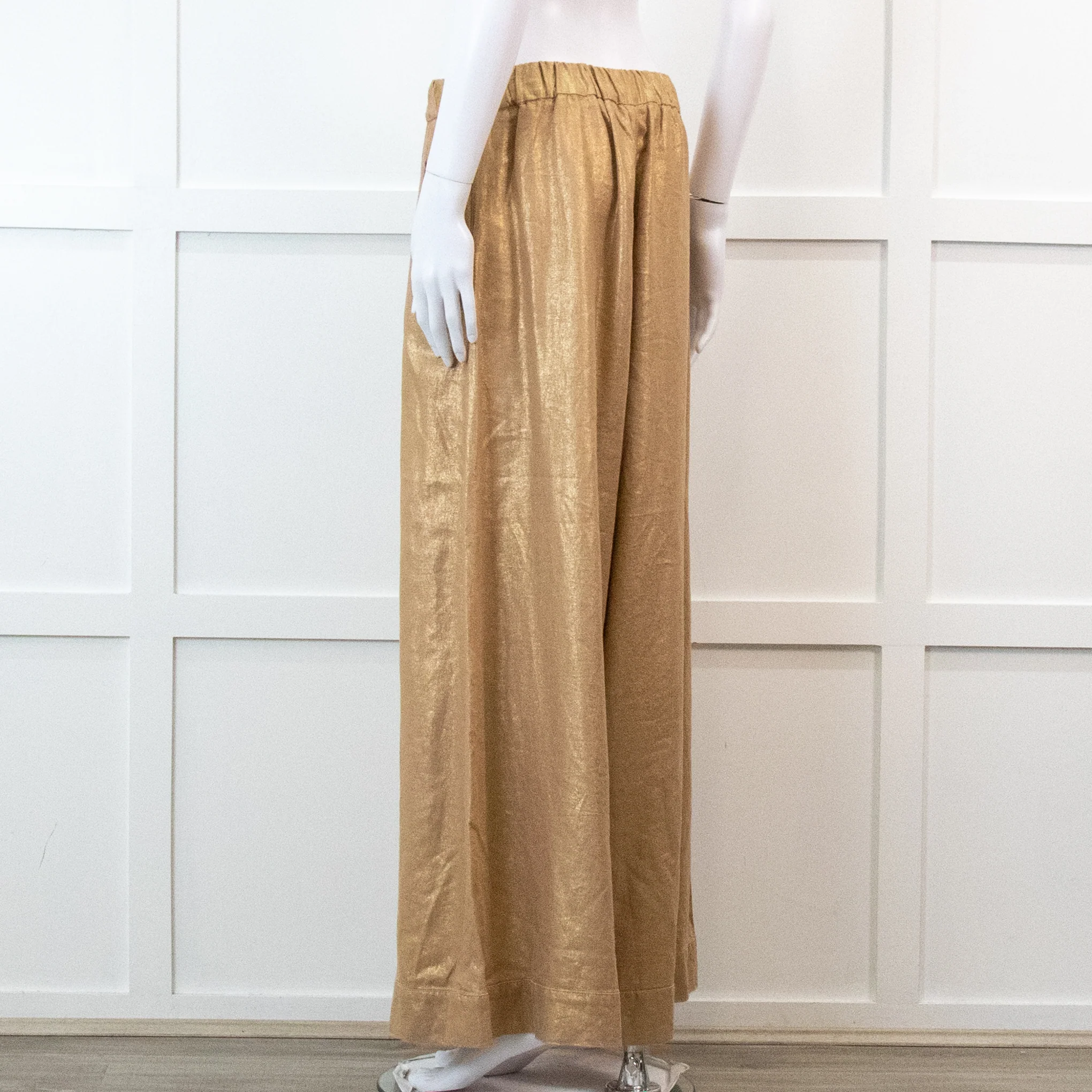 Souvenir Beige Linen Trousers with Gold Shimmer - Image 6