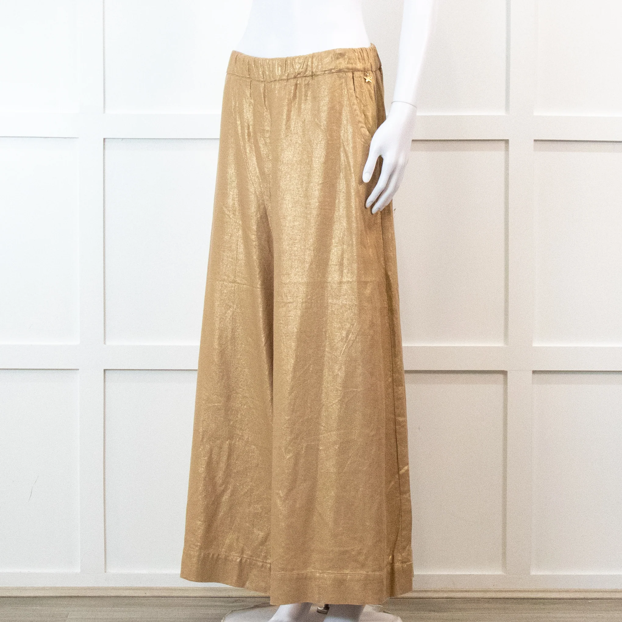 Souvenir Beige Linen Trousers with Gold Shimmer - Image 8
