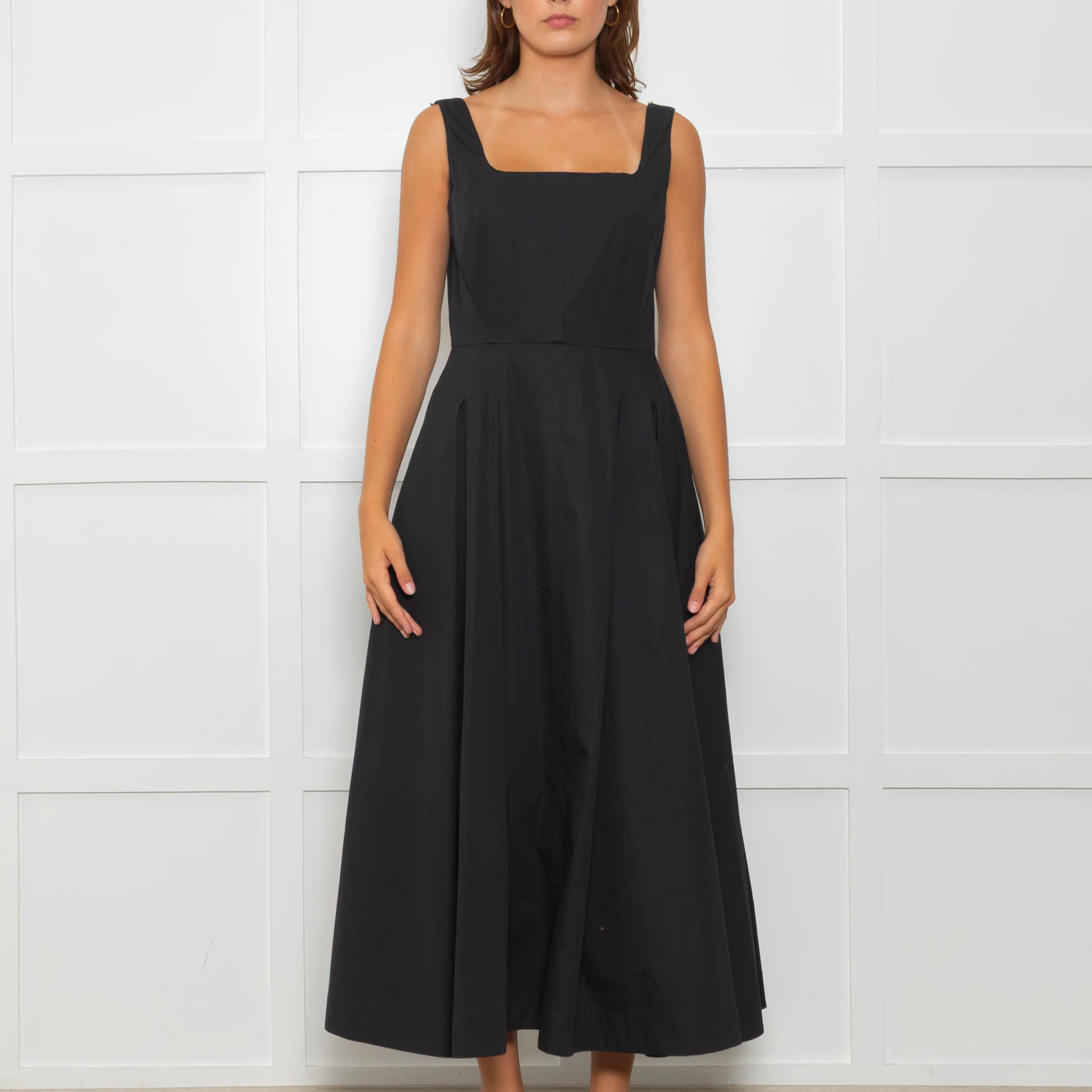 Sportmax Faida Black Square Scoop Neck Pleated Maxi Dress - Image 2