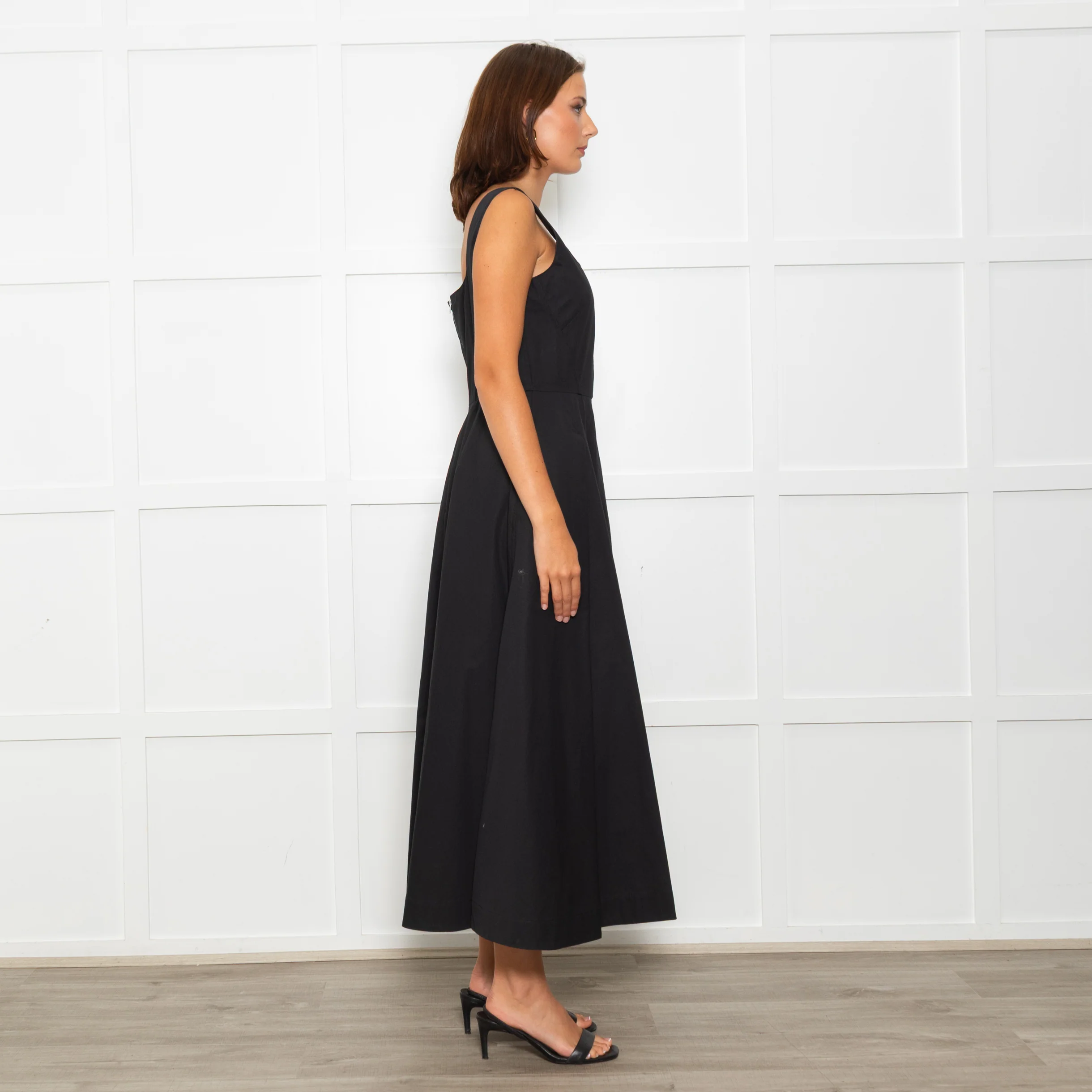 Sportmax Faida Black Square Scoop Neck Pleated Maxi Dress - Image 6
