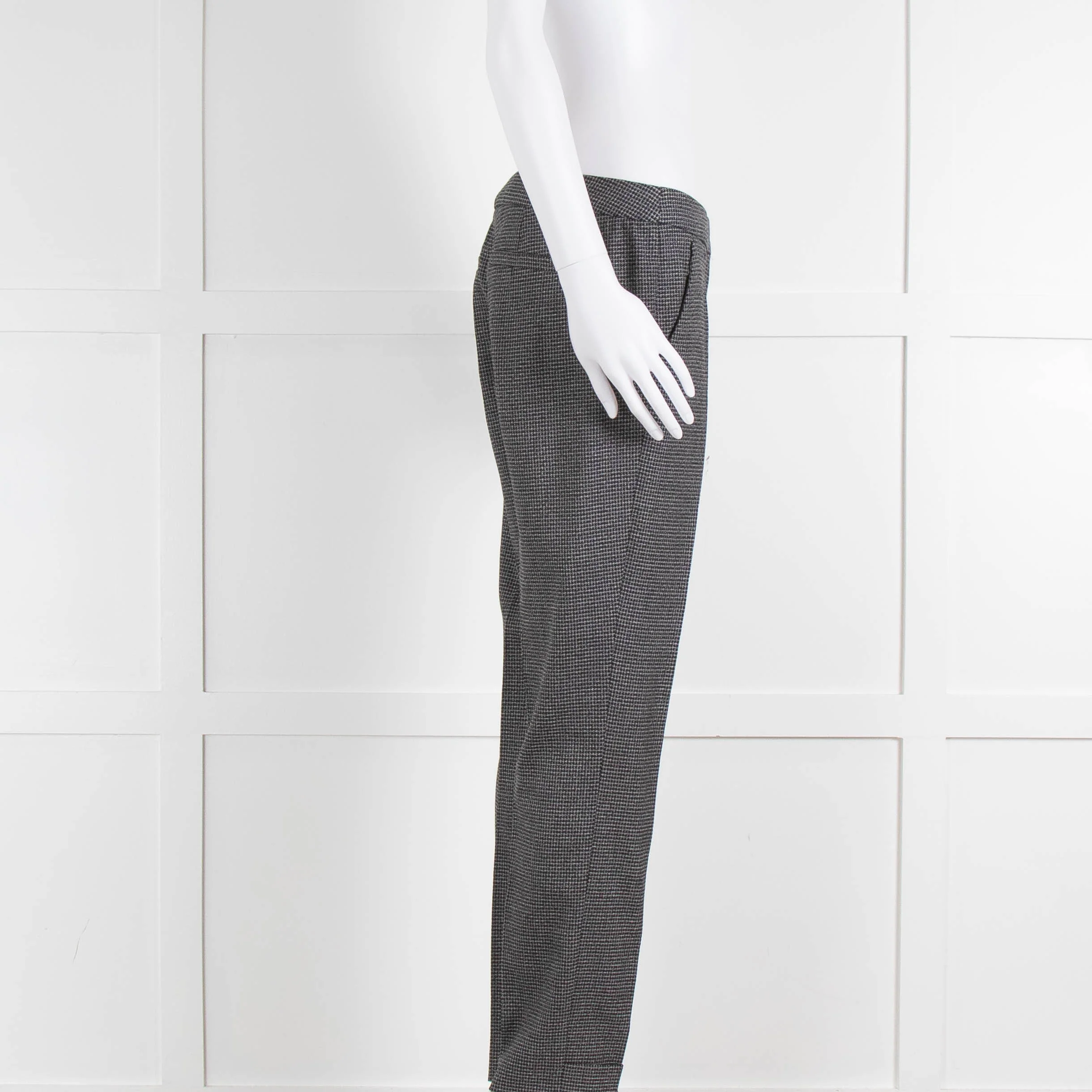 Sportmax Grey Small Houndstooth Slim Leg Trousers - Image 2