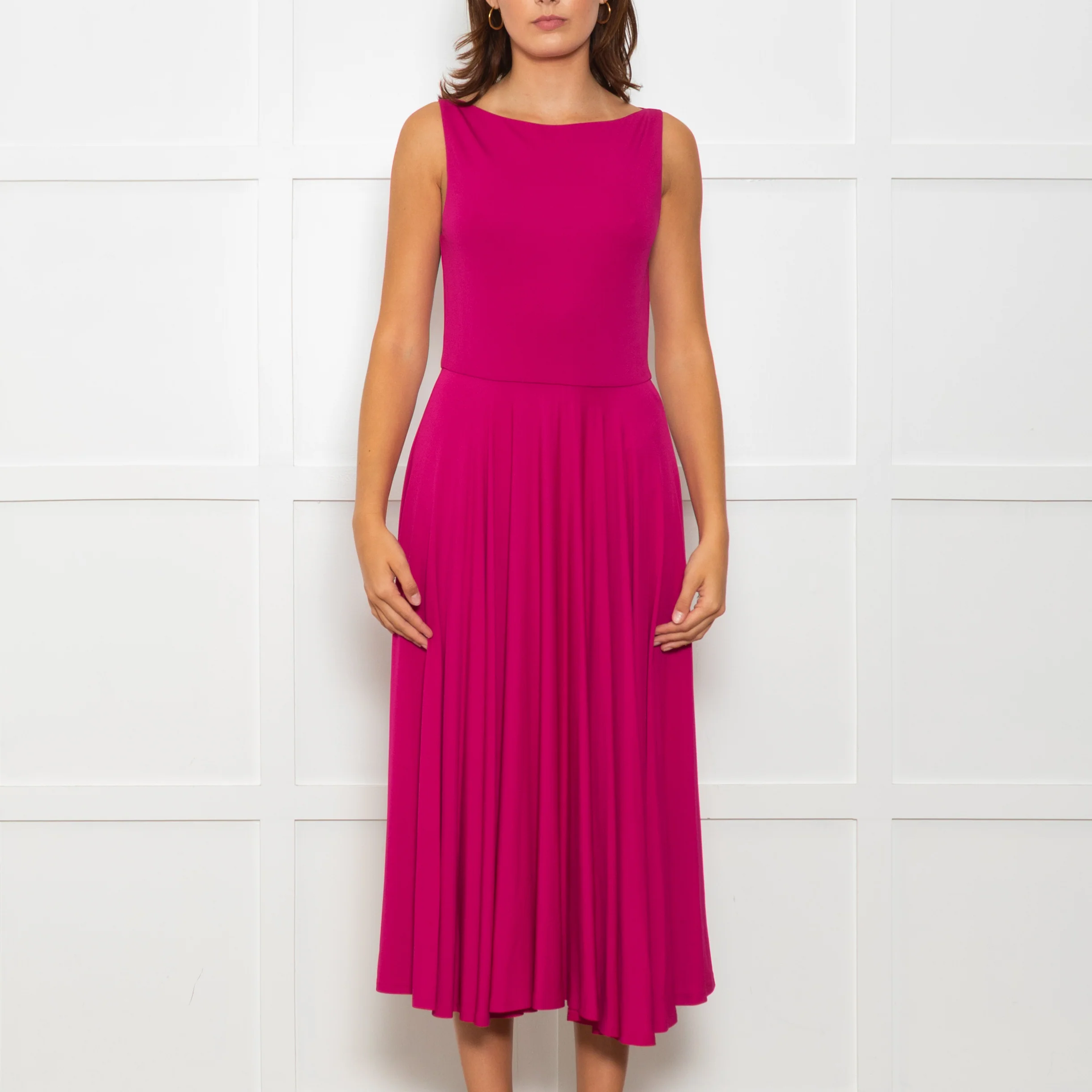 Sportmax Pink Stretch Jersey Sleeveless Midi Dress - Image 2
