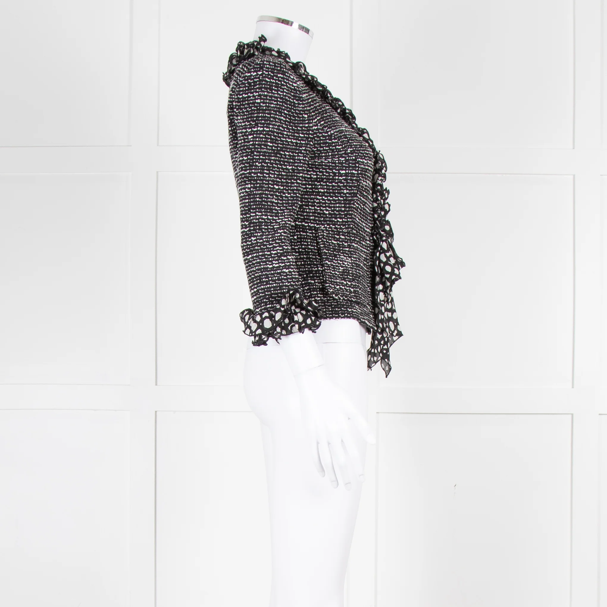 St John Black White Knit Frill Trim Jacket - Image 3