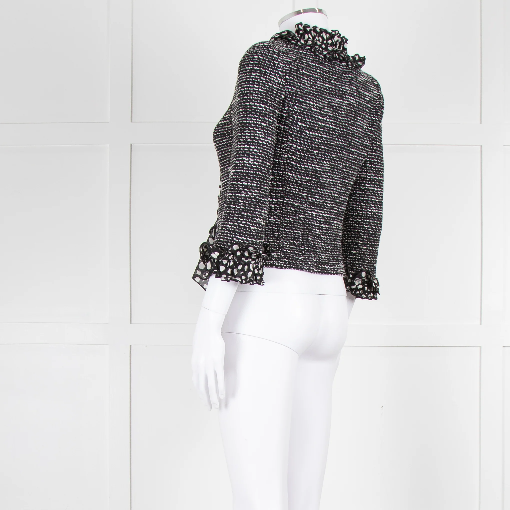 St John Black White Knit Frill Trim Jacket - Image 6