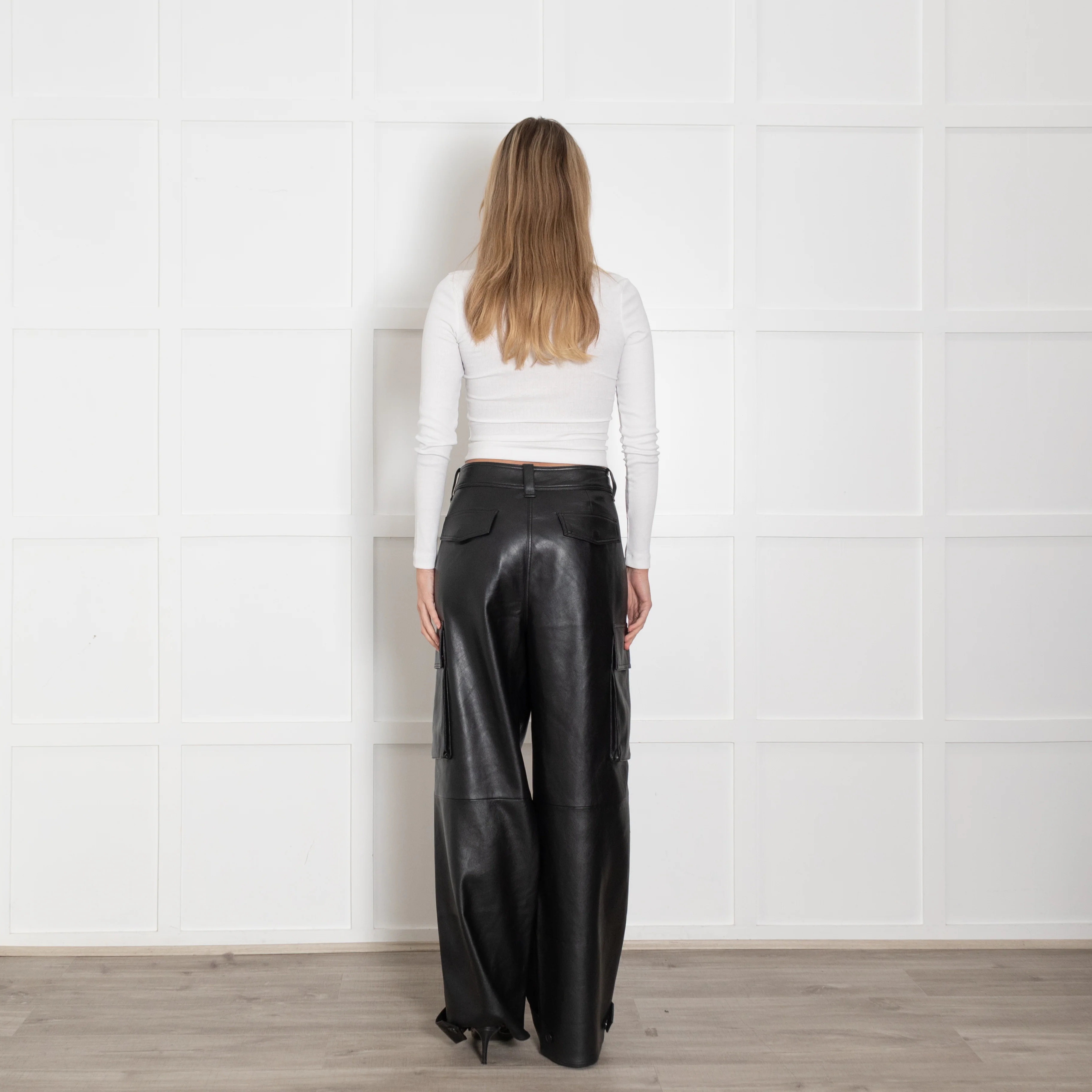 Stand Studio Black Faux Leather Cargo Trousers - Image 5