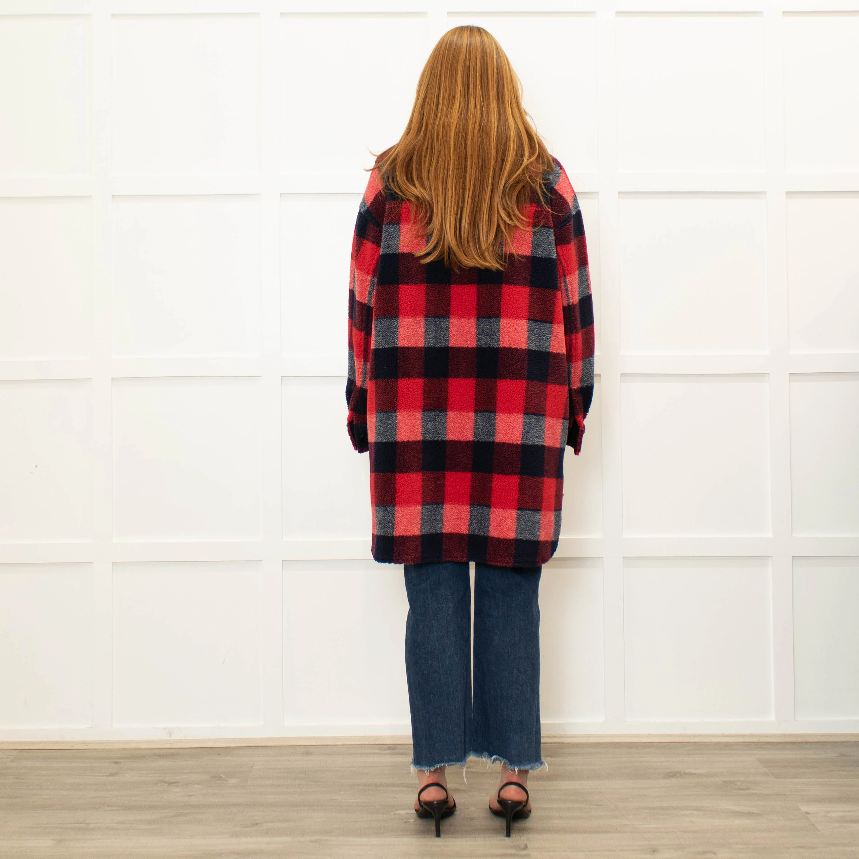 Stand Studio Red  Oversized Checked Faux Shearling Jacket - Image 5