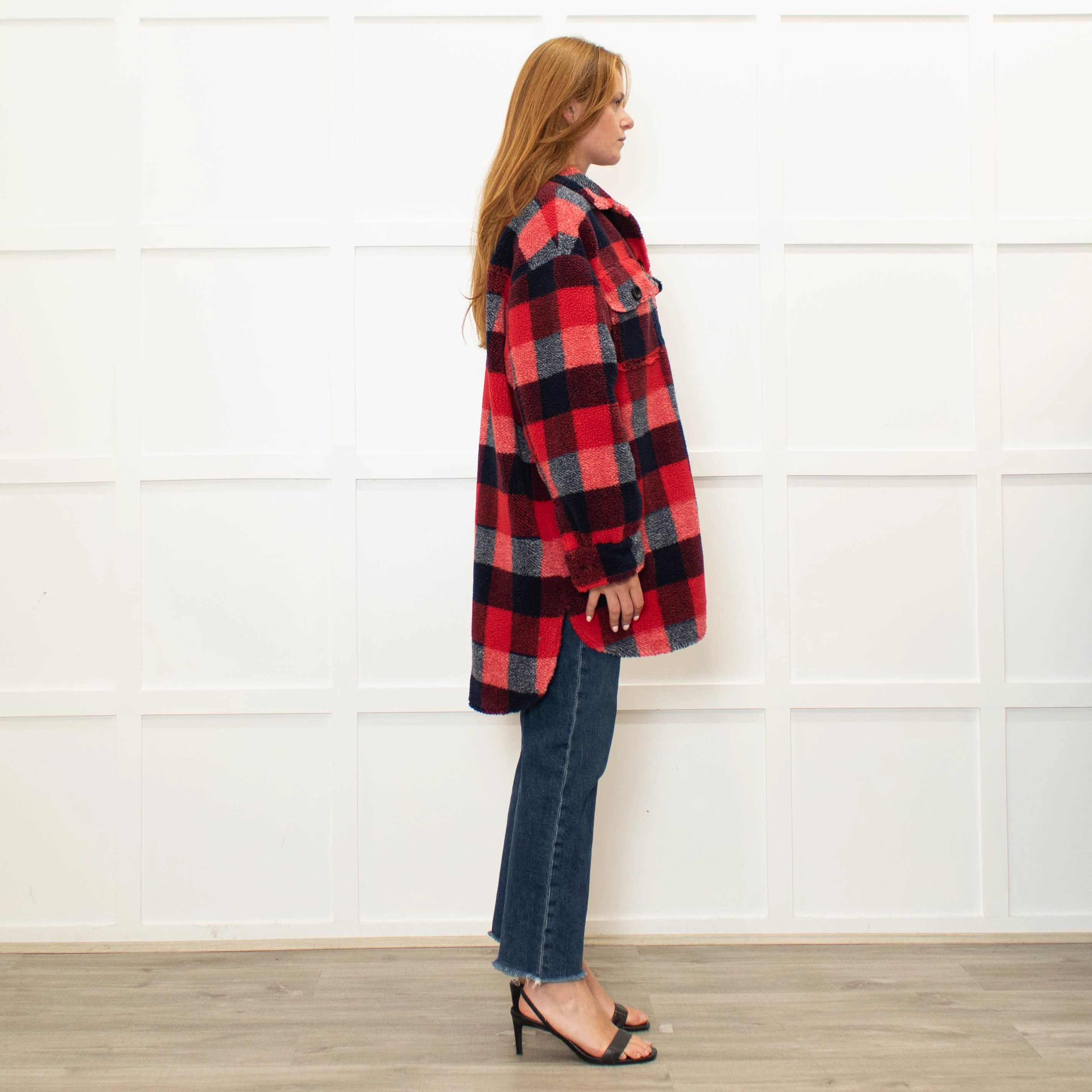 Stand Studio Red  Oversized Checked Faux Shearling Jacket - Image 6