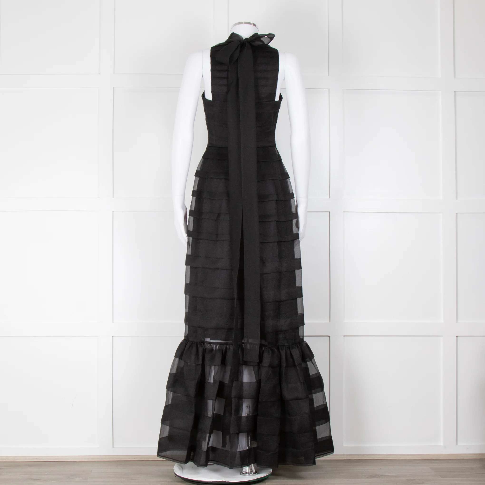 Staud Black Sheer Organza Sleeveless Tie Neck Evening Dress - Image 3