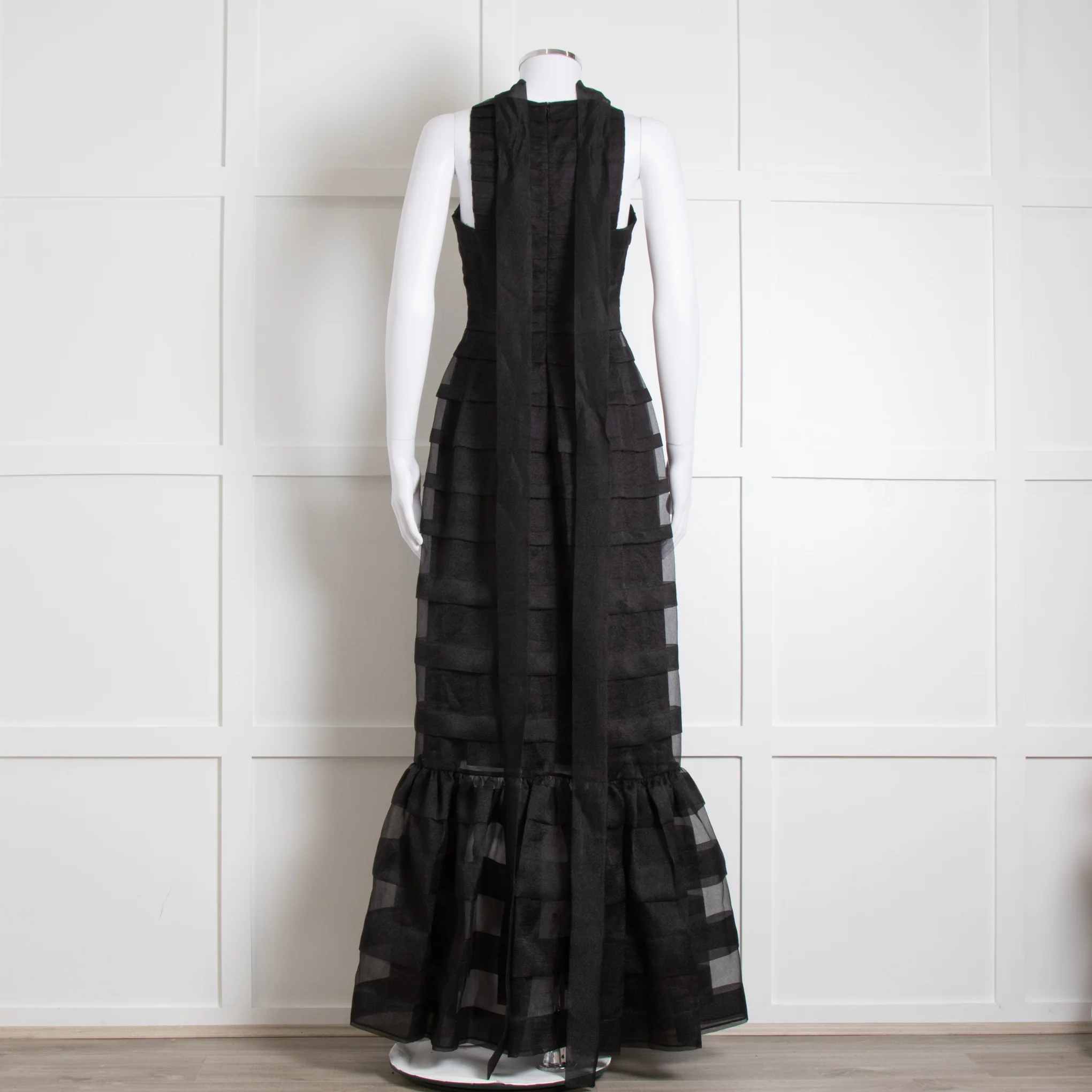 Staud Black Sheer Organza Sleeveless Tie Neck Evening Dress - Image 4